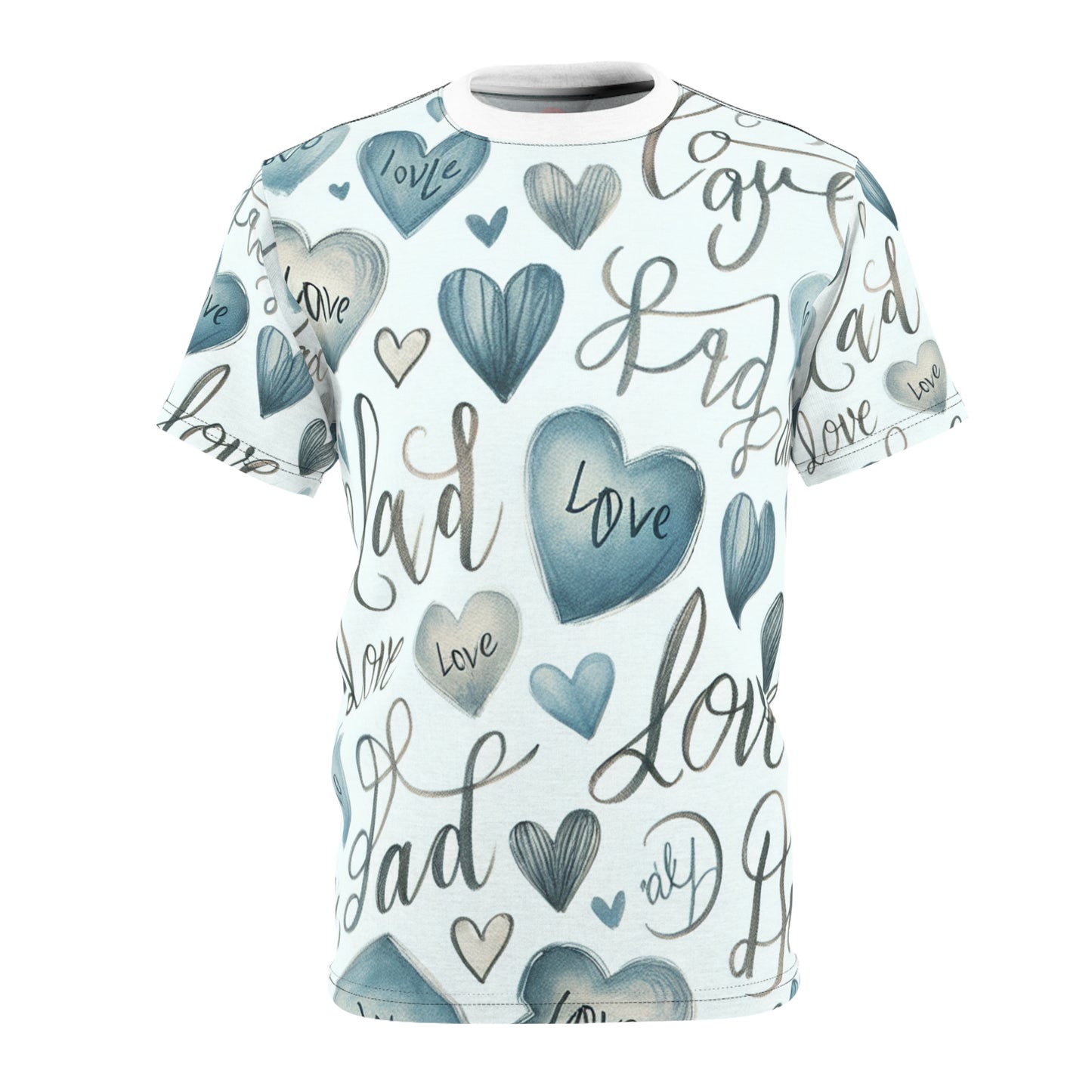 Loving Dad Soft Blue Hearts Tee - Childlike Script, White Background - Father's Day Special - Gift for Him