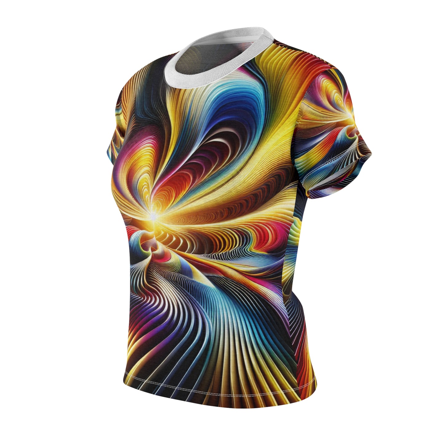 Psychedelic Vortex Women's Tee - Hypnotic Rainbow-Hued Kaleidoscopic Spiral Design with Lustrous Light Rays - Women's Trippy Tee