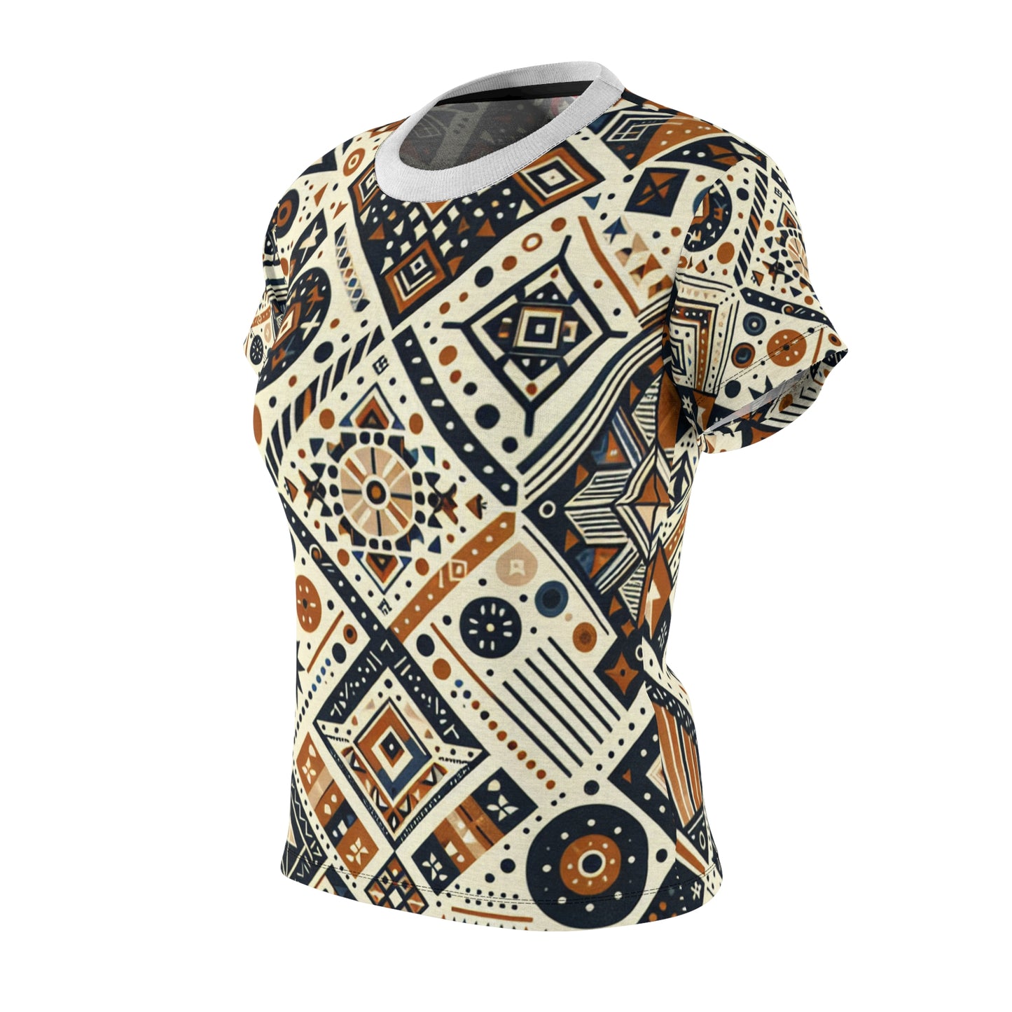 Berber Tattoo Inspired Women's Tee - Storytelling Geometric Artistry in Earthy & Organic Colors - African Tribal Pattern-Inspired