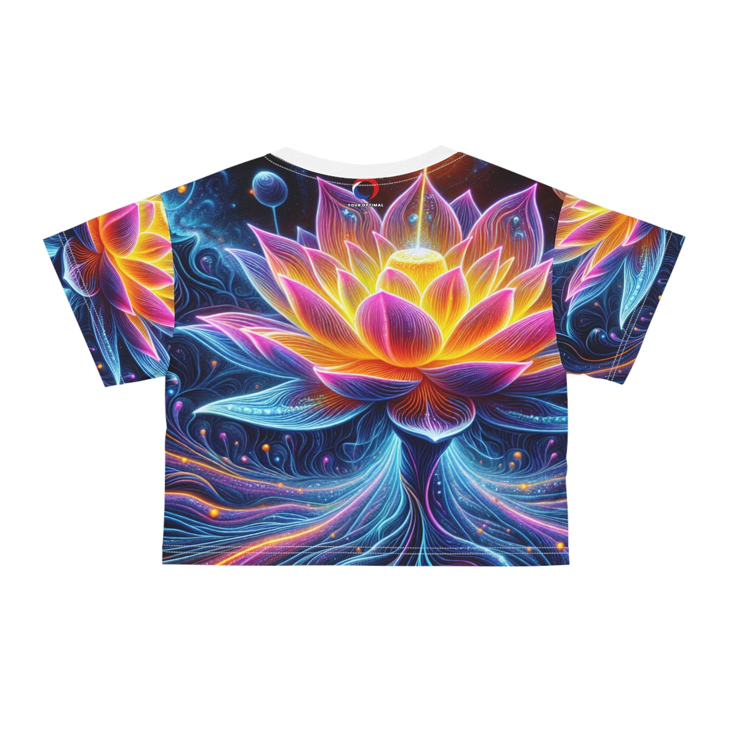 UV-Reacting Bioluminescent Alien Lotus Crop Tee, Radiant Neon Women's Top, Cosmic & Ethereal - Women's Blacklight Tee