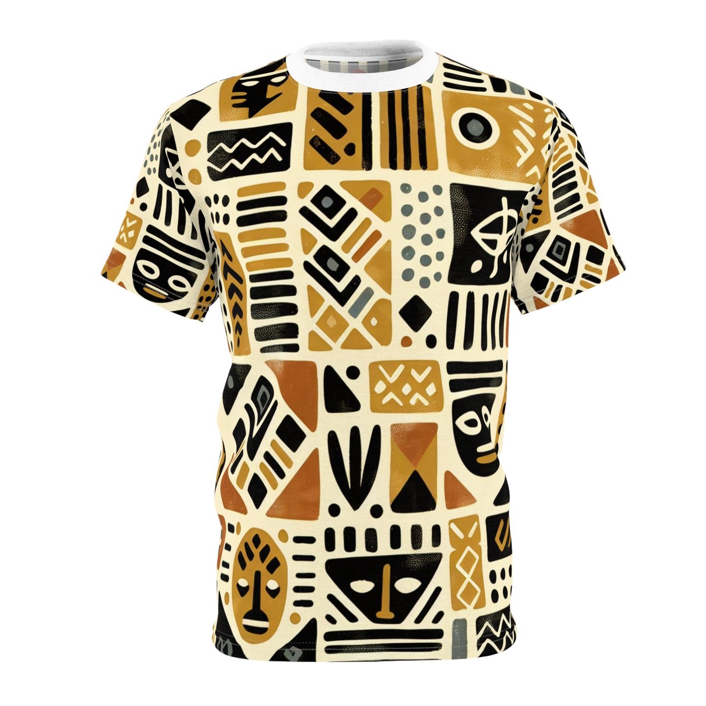 African Mud Cloth-Inspired T-Shirt, Block-Printed Abstract & Tribal Motifs - African Tribal Pattern-Inspired Apparel