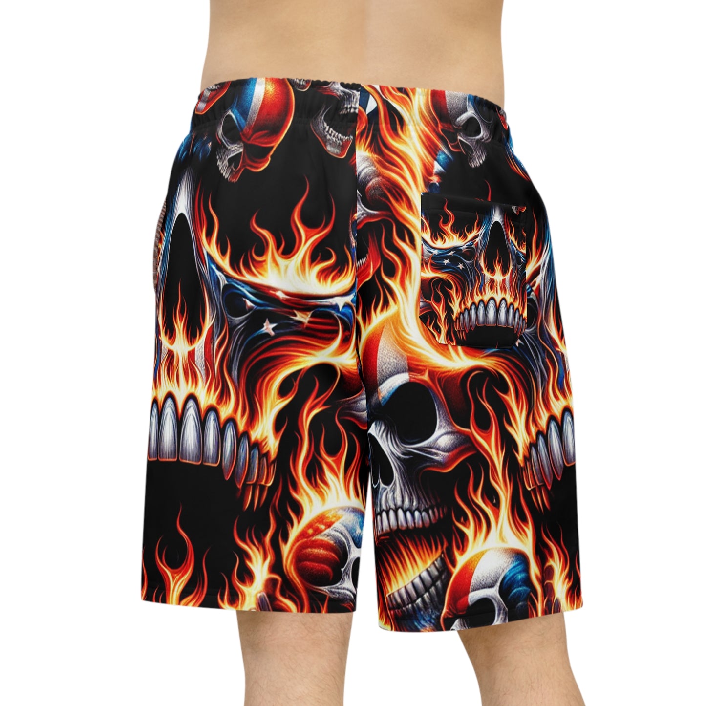 Inferno Patriotism: Skull Infusion Flames & Glory Shorts - Patriotic Streetwear Shorts