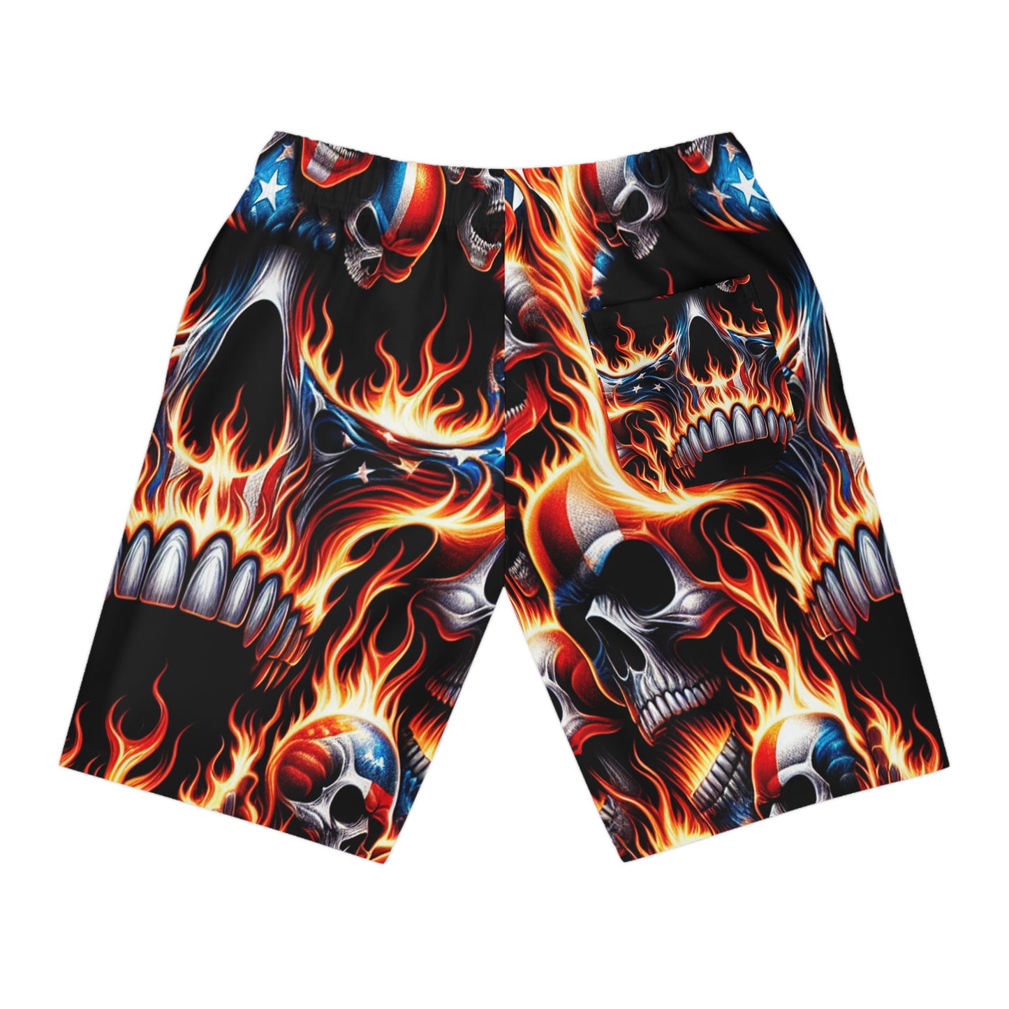 Inferno Patriotism: Skull Infusion Flames & Glory Shorts - Patriotic Streetwear Shorts