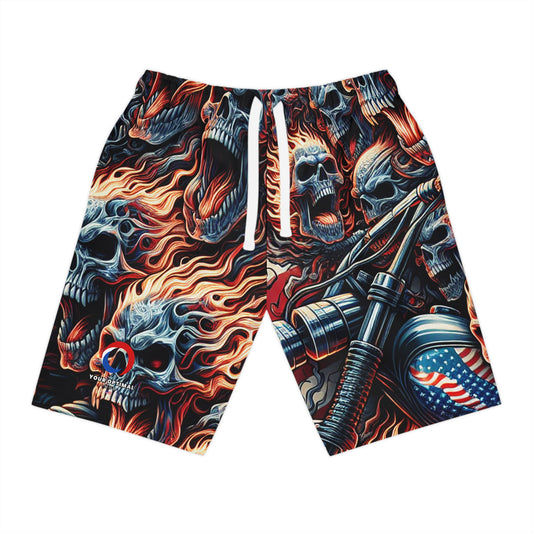 Fiery Phantom Inferno Patriotic Skull Shorts - Patriotic Streetwear Shorts