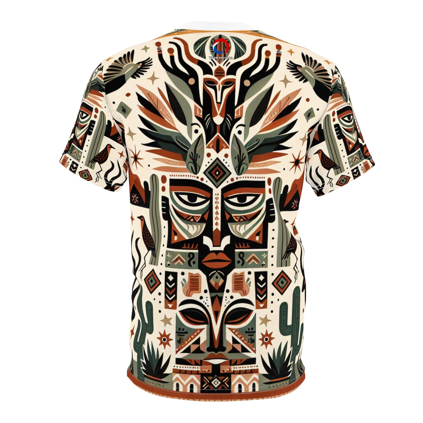 African & Southwestern Fusion Totem T-shirt - Earthy Artistic Abstract Symmetrical Design - African Tribal Pattern-Inspired Tee