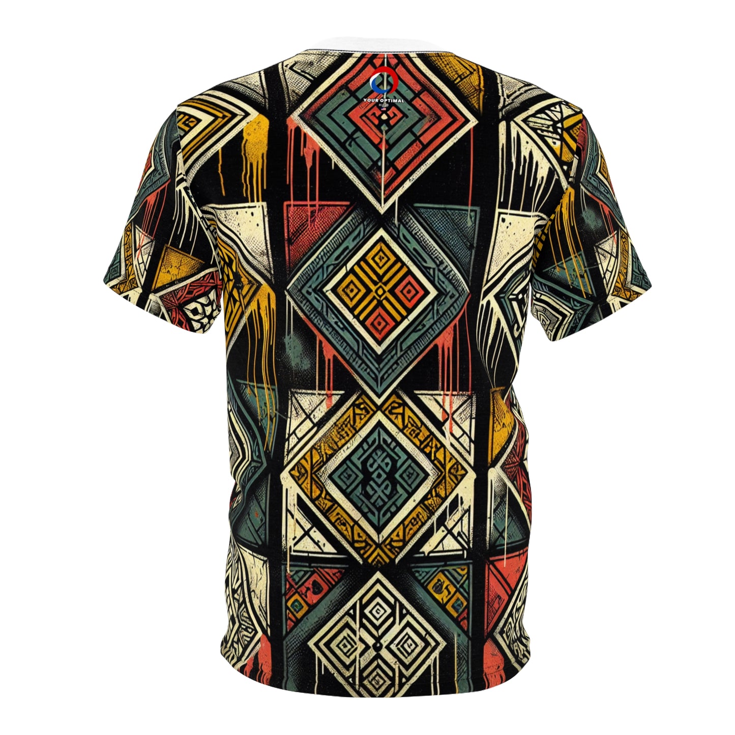 Urban Graffiti Meets Afrocentric Art - Distressed Street-Style T-Shirt with Diamond Geometric-Pattern - African Streetwear