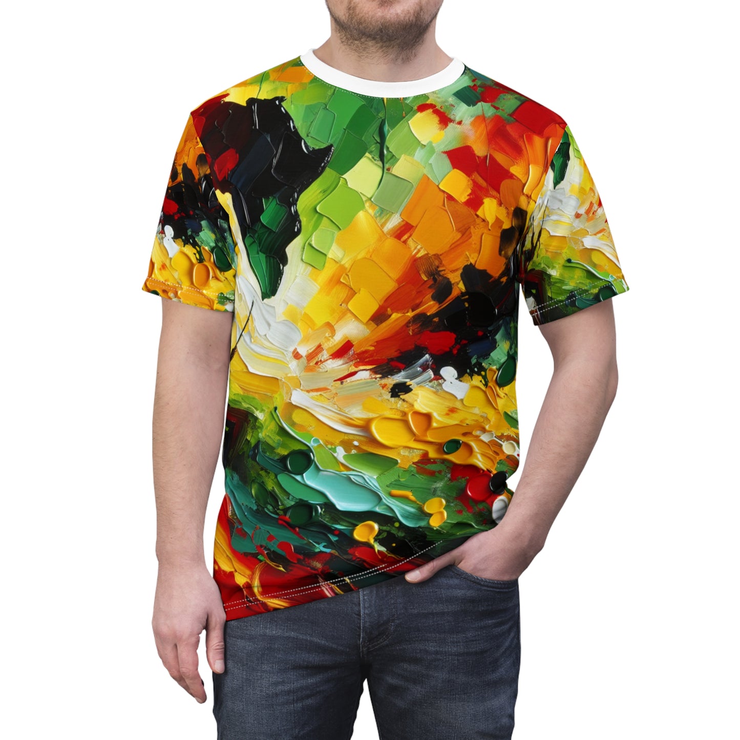 Rastafarian Abstract Art T-Shirt - Vibrant Colors & Energy, Celebrating Unity & Freedom - Rastafarian Abstract Art-Inspired Tee