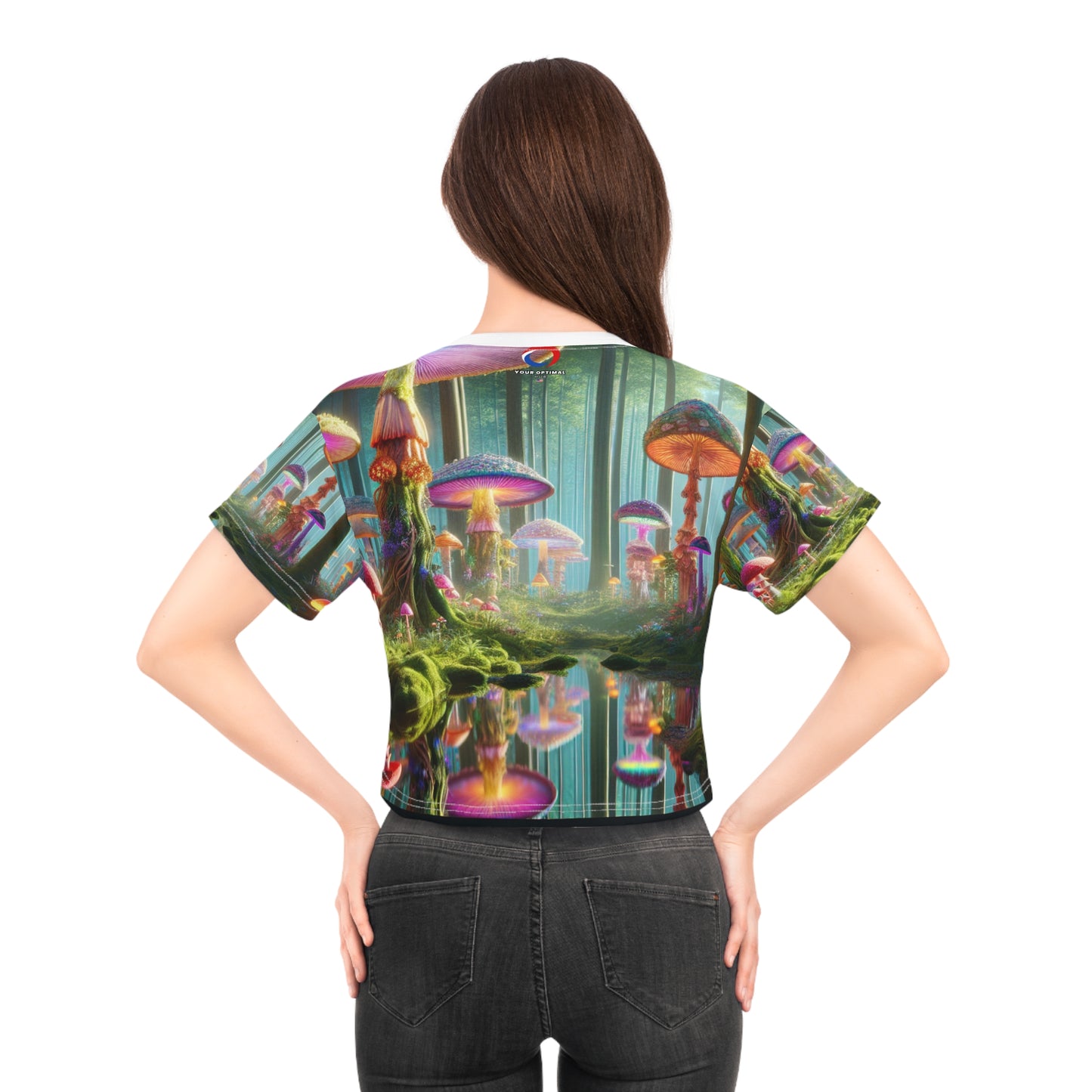 Enchanting 3D Forest Crop Tee - Women's Psychedelic Neon Mushroom & Vibrant Foliage Top - Women's Trippy Tee