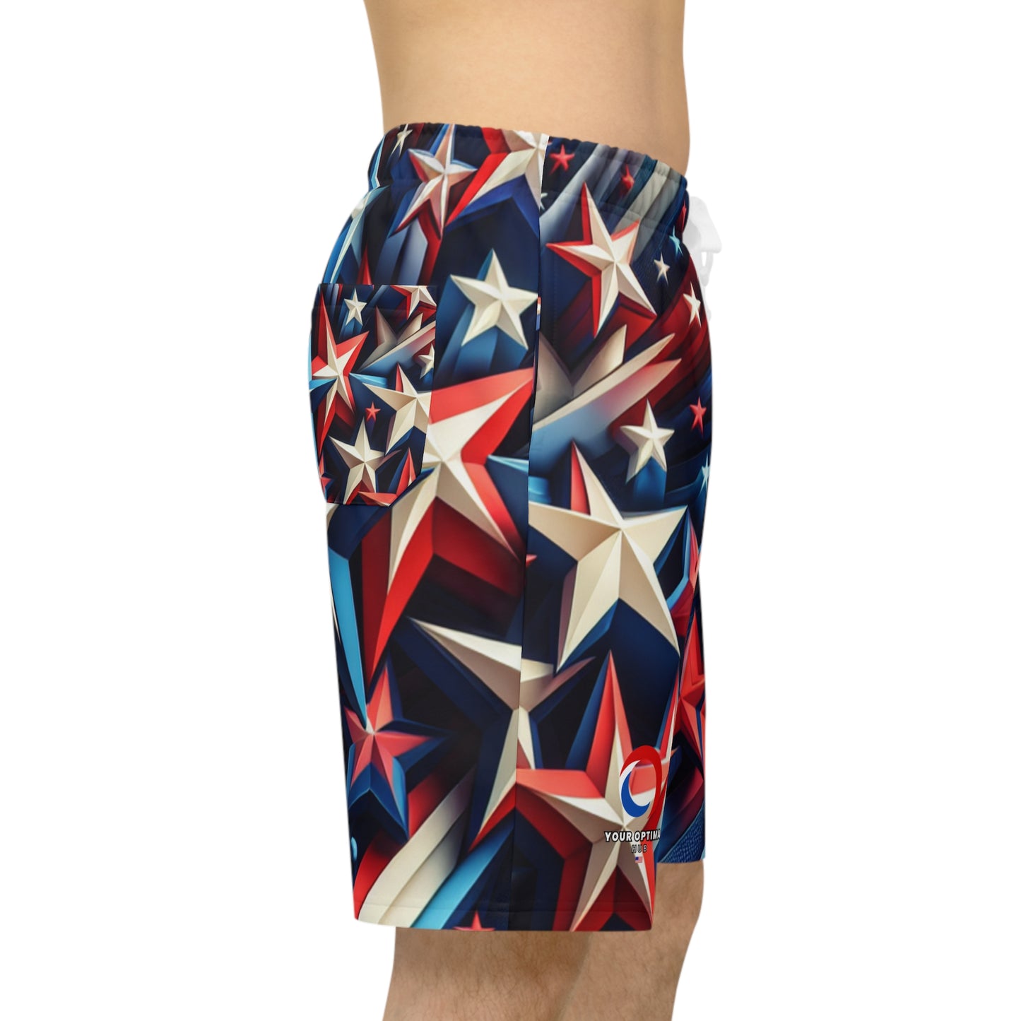 Patriotic 3D Star Constellation Shorts – Vibrant Red, White, and Blue, Varied Sizes, Festive Design - American Streetwear Shorts