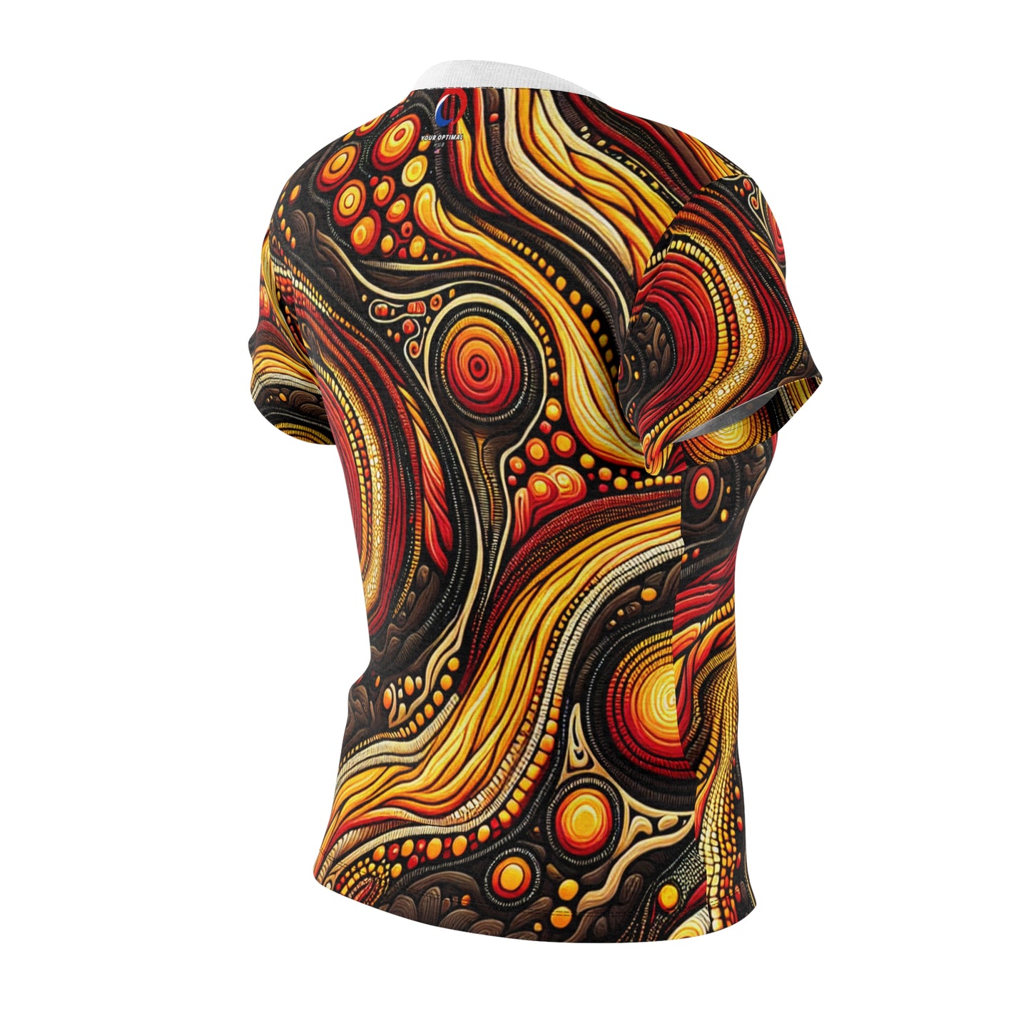 Aboriginal Inspired Volcanic Art T-Shirt, Women's Fiery Landscape, Indigenous Storytelling in Lava Motif - African Tribal Pattern-Inspired