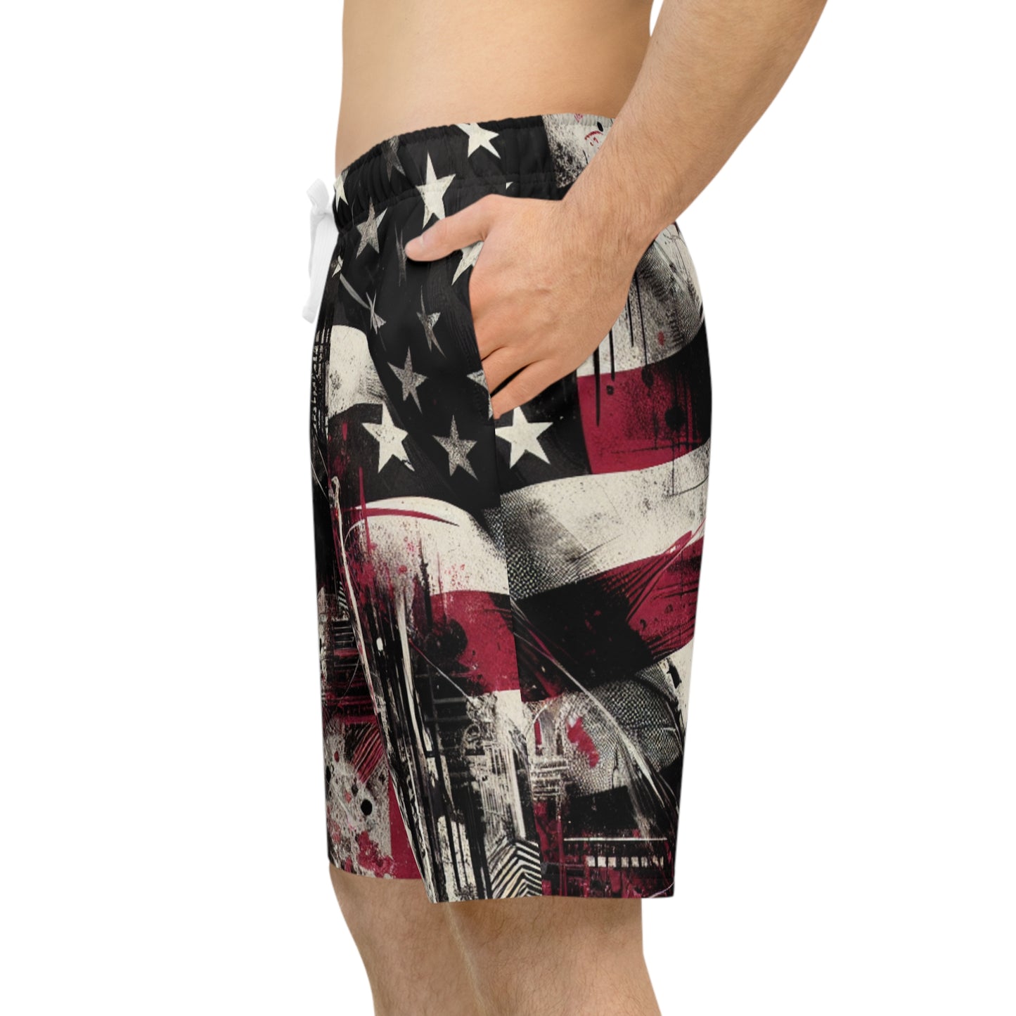 Urban Rebellion: Grunge Style American Flag Paint-Splattered Distressed Streetwear Shorts - Patriotic Streetwear Shorts