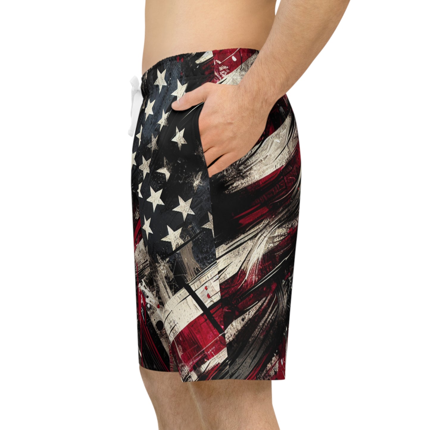 Grunge Flag Graffiti Shorts | Distressed American Patriot Streetwear | Edgy Urban Style Splash Art | Patriotic Streetwear Shorts