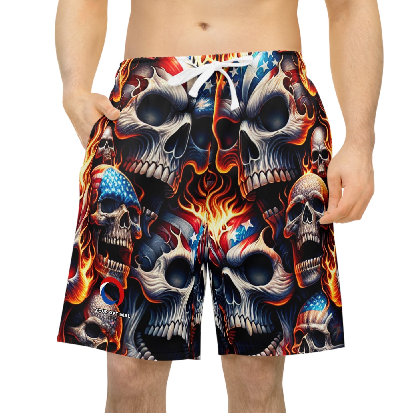 Blazing Skull Patriotic Spectacle Shorts - Patriotic Streetwear Shorts