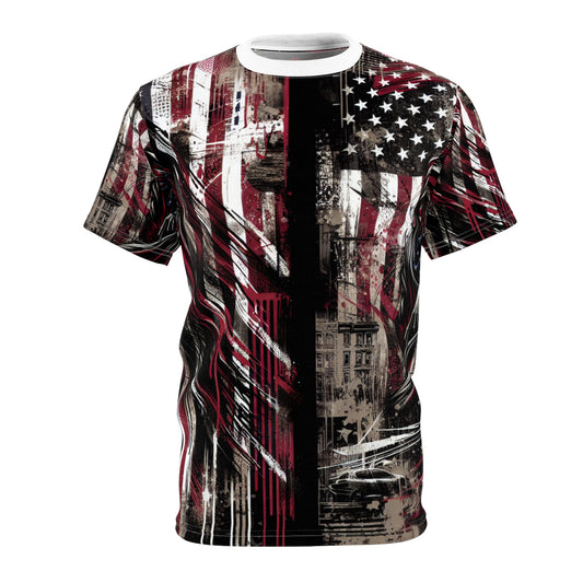 Urban Rebellion: Raw & Resilient American Flag Graffiti Grunge Streetwear T-Shirt - Patriotic Streetwear Tee