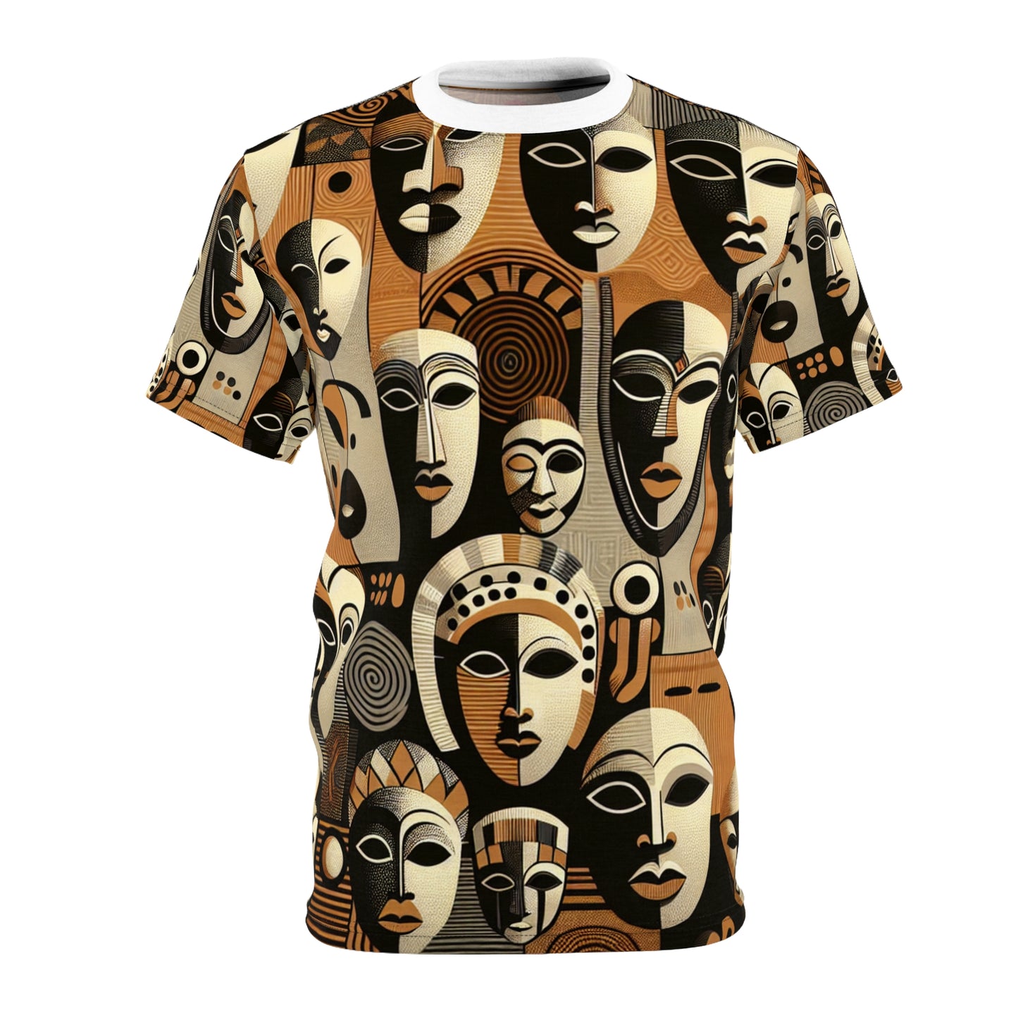 Modern African Heritage Tapestry T-shirt - Contemporary Art Mask Design Tee - African Tribal Pattern-Inspired Apparel