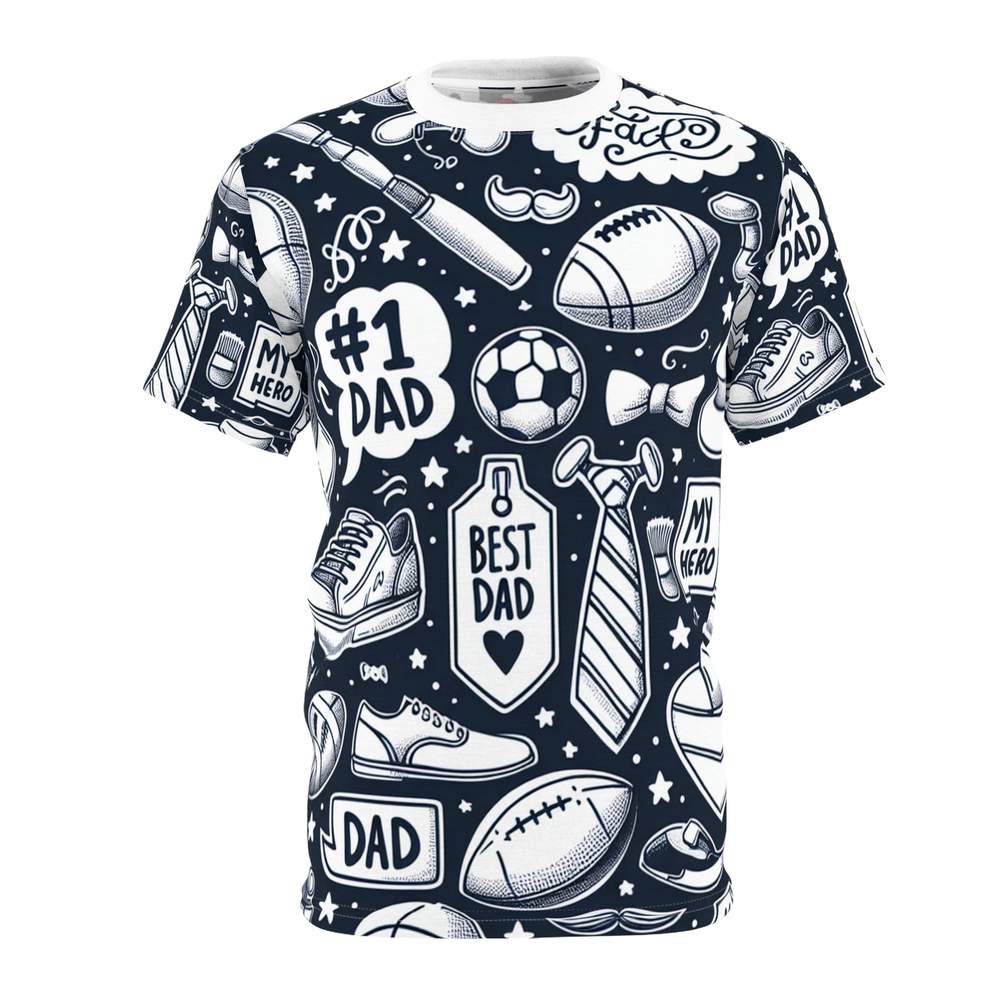 King Dad: Monochromatic Tribute T-Shirt - Playful Seamless Pattern with BBQ Grill, Camera, #1 Dad Icons - Father's Day Tee