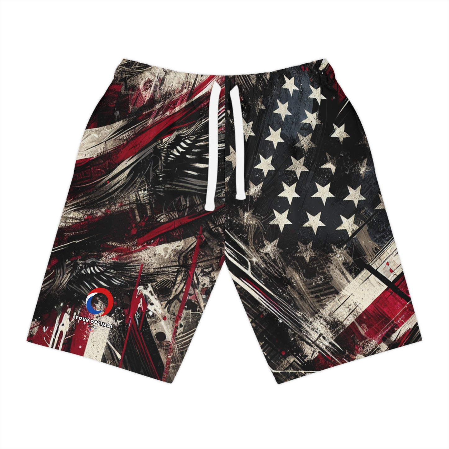 Grunge Flag Graffiti Shorts | Distressed American Patriot Streetwear | Edgy Urban Style Splash Art | Patriotic Streetwear Shorts