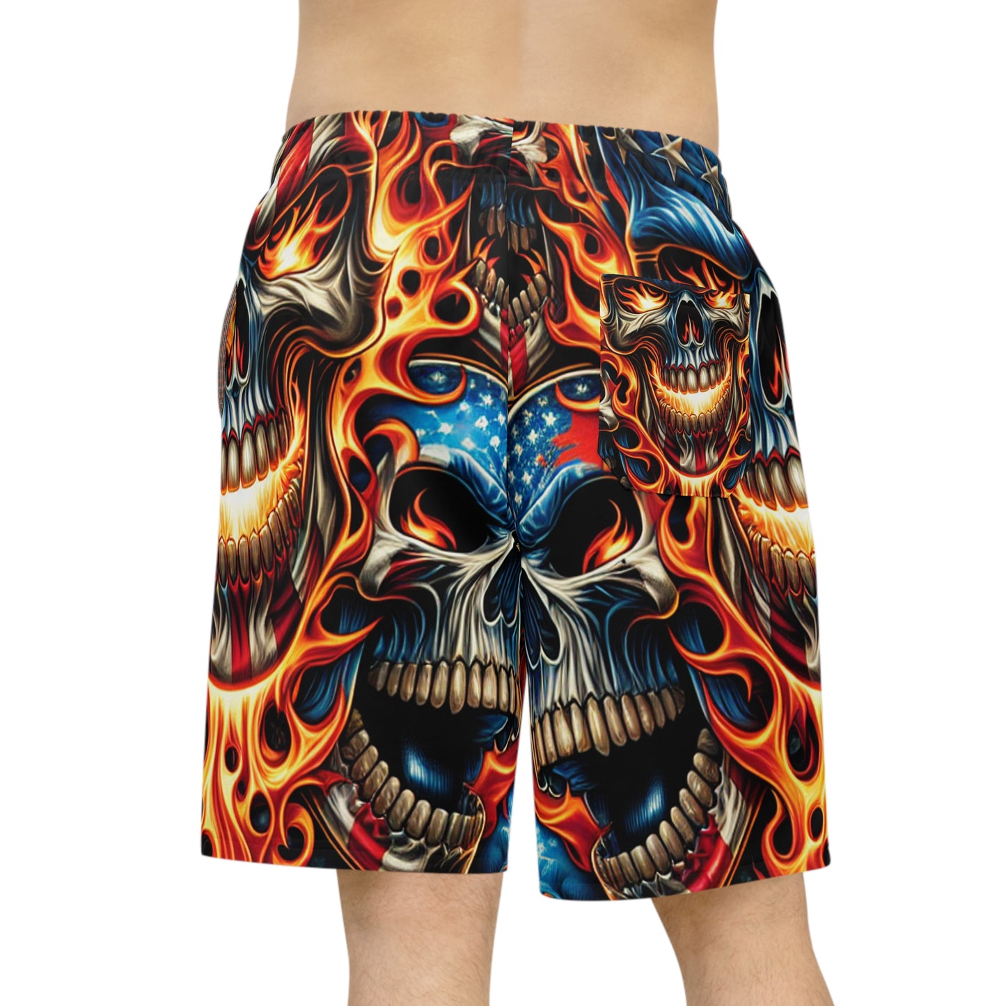 Patriotic Inferno Skullscape Artistic Shorts - Patriotic Streetwear Shorts