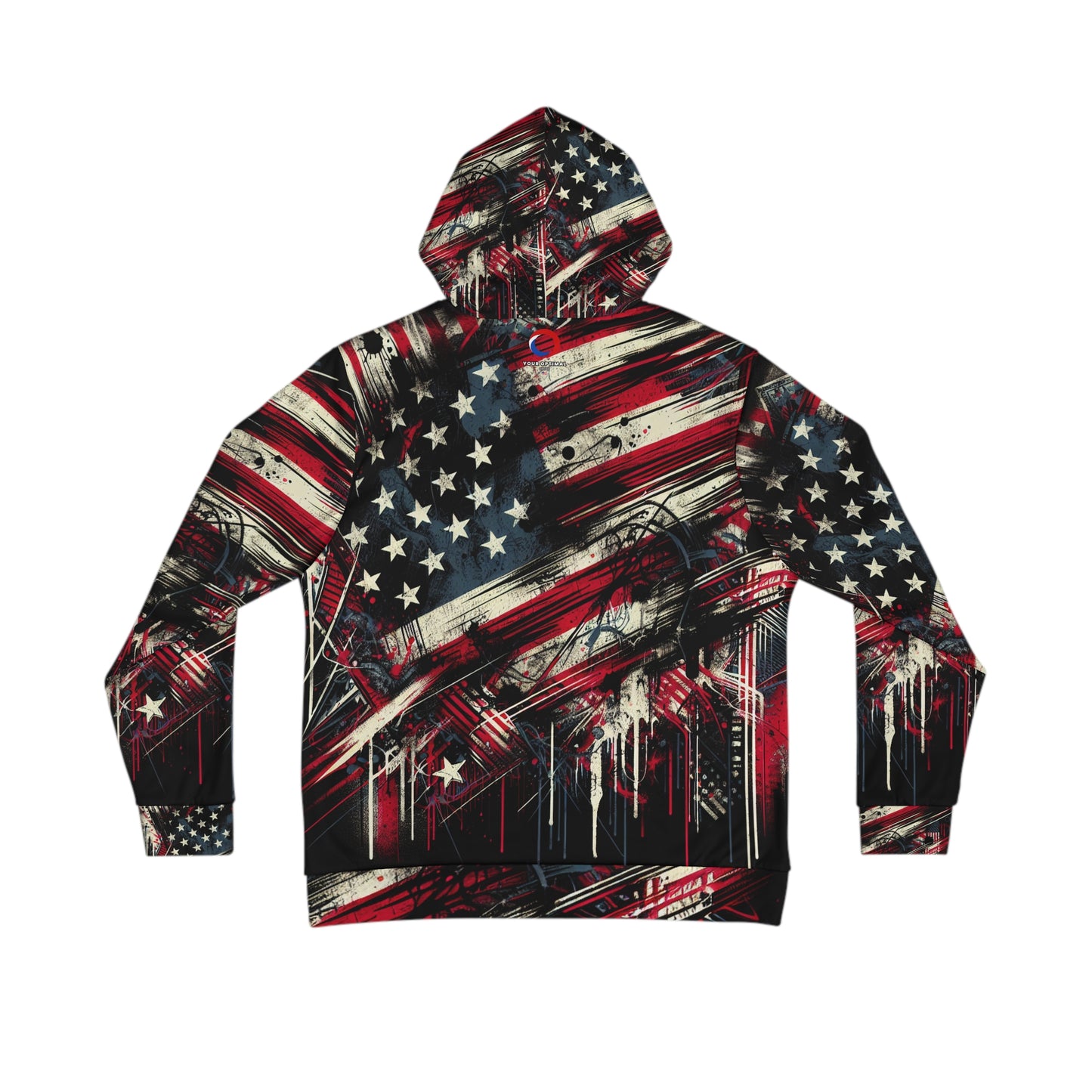 Urban Grunge American Flag Graphic Hoodie - Edgy Streetwear Style, Graffiti-Inspired Distressed Flag Design with Bold Splatter Effects