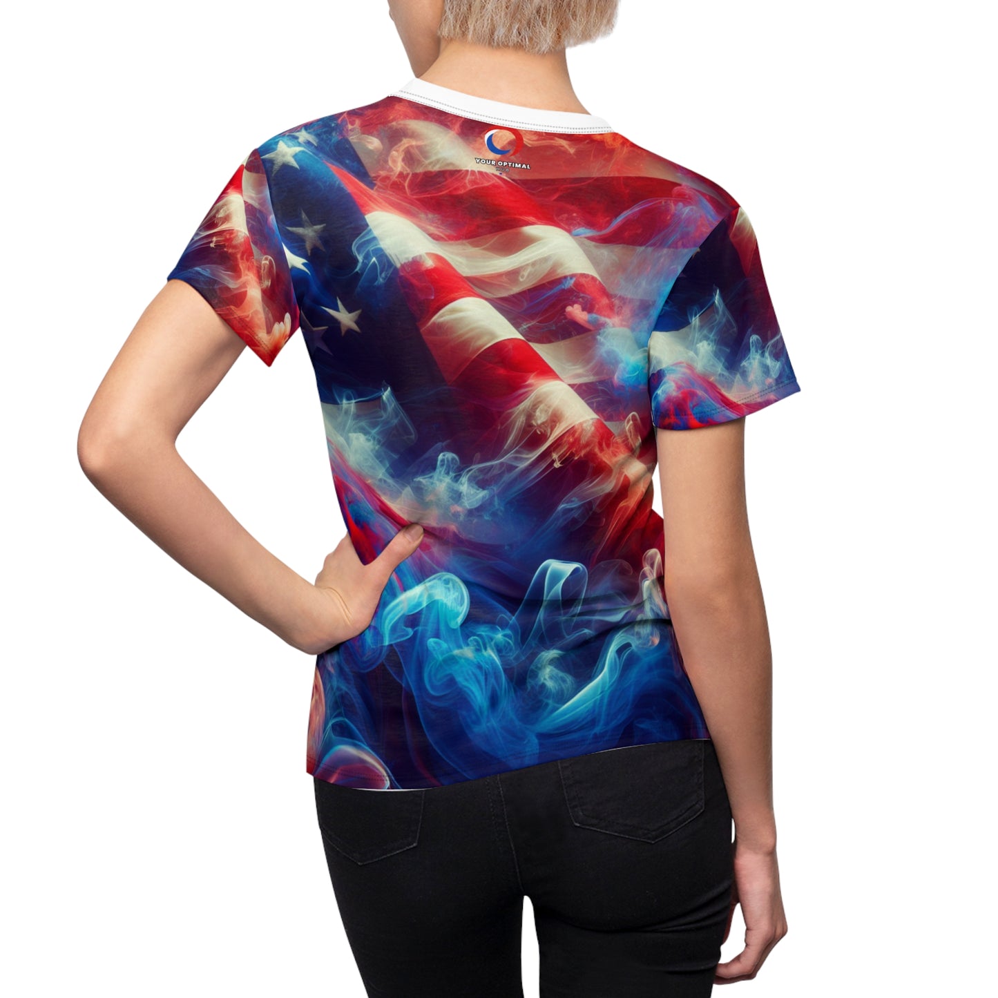 Women's Mystical American Flag T-shirt: Dreamy, Artistic, Fluid Design Celebrating Unity & Pride - Patriotic Streetwear Tee