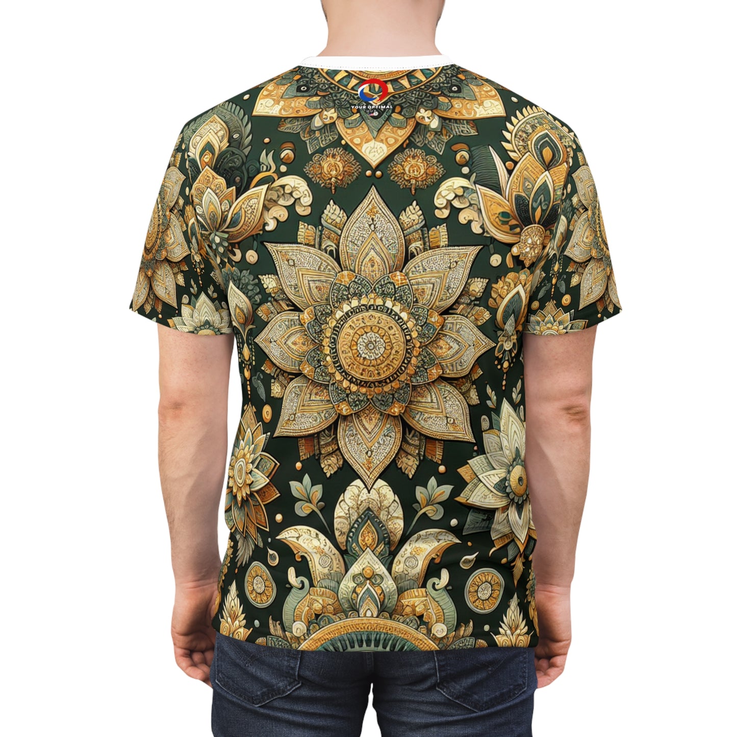 Traditional Indian Motif Inspired Seamless Pattern T-Shirt: Gold Reflective Design - Modern Asian Influenced Apparel - Indian Streetwear Tee