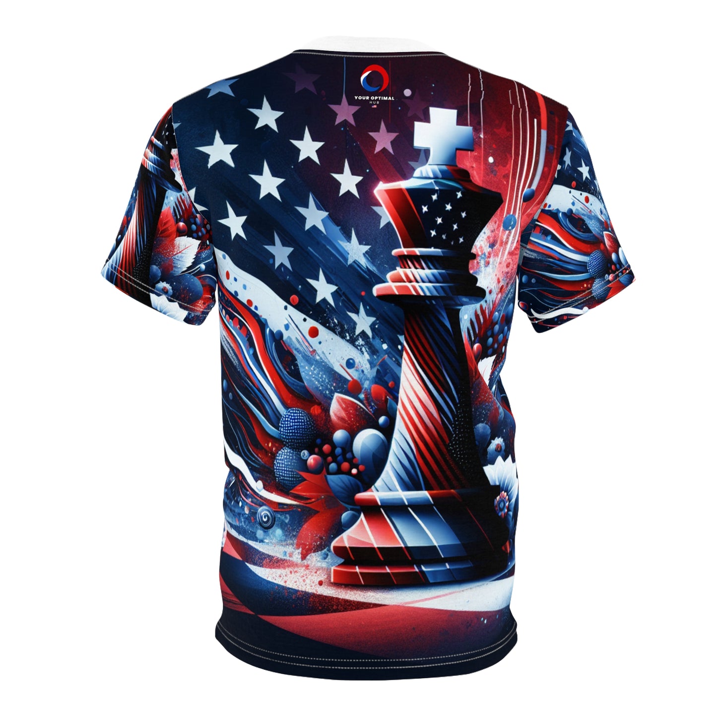 Leadership Checkmate: Vibrant American Flag Chess King-Piece Patriotic Art T-shirt - Patriotic Streetwear Apparel