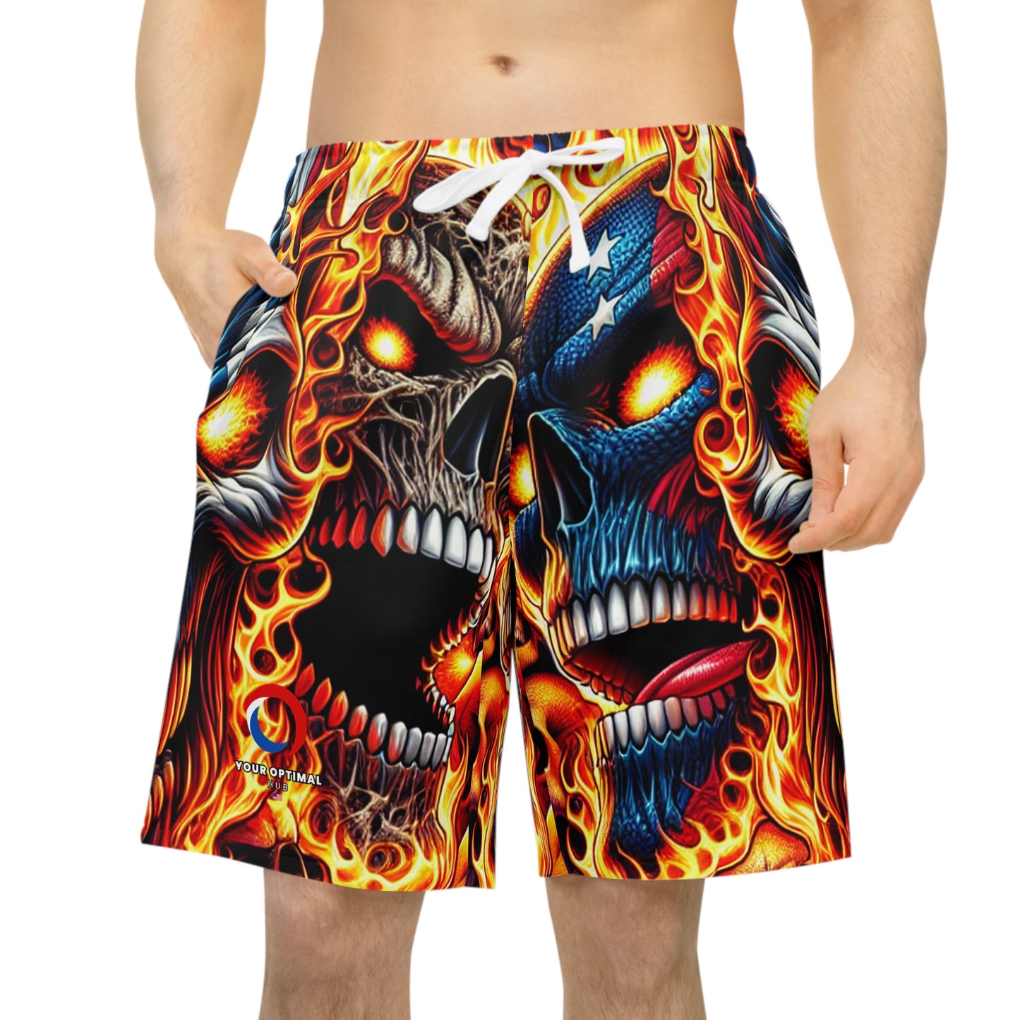 Skull Inferno Fusion: Patriotic Blaze Edition Shorts - Patriotic Streetwear