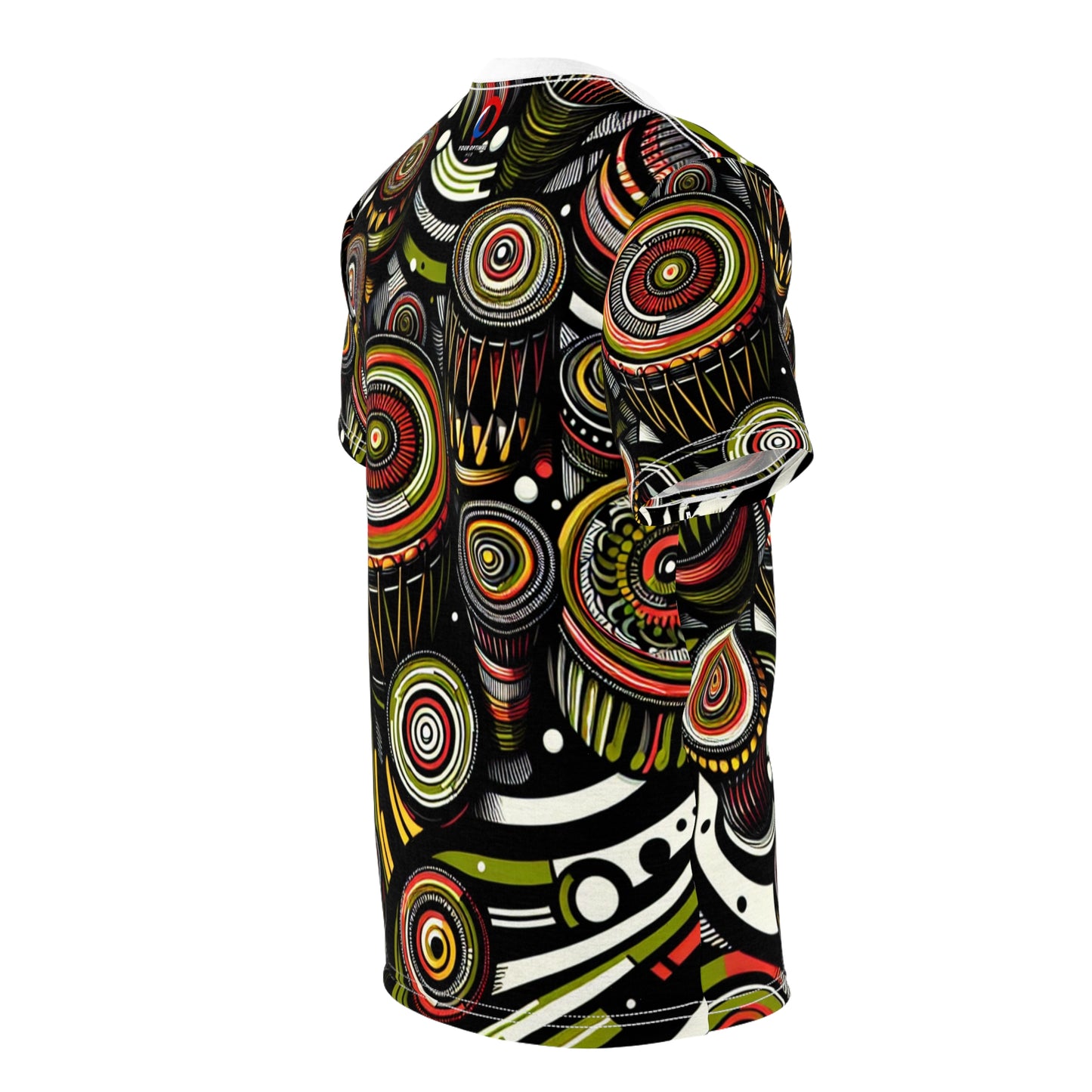 African Drum Dance Vibrant T-Shirt - Bold Kaleidoscope Pattern in Black, Red and Lime Green - African Tribal Pattern-Inspired Tee