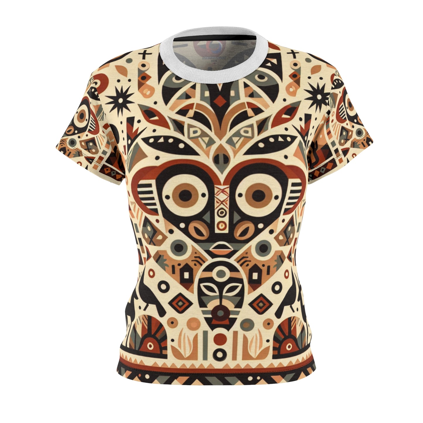 African-Southwestern Totem Symmetrical Women's Tee - Earthy Geometric Fauna & Flora, Storytelling T-Shirt - African Tribal Pattern-Inspired