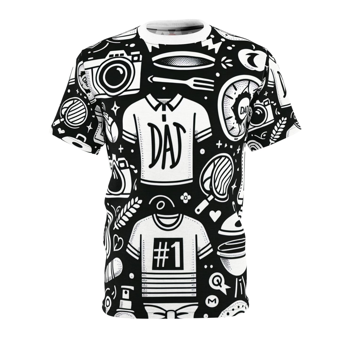 Dad Life Playful Monochrome Patterned T-shirt - King Dad, Moment-Capturer, Grill-master, Style Guru, #1 Father - Father's Day Tee