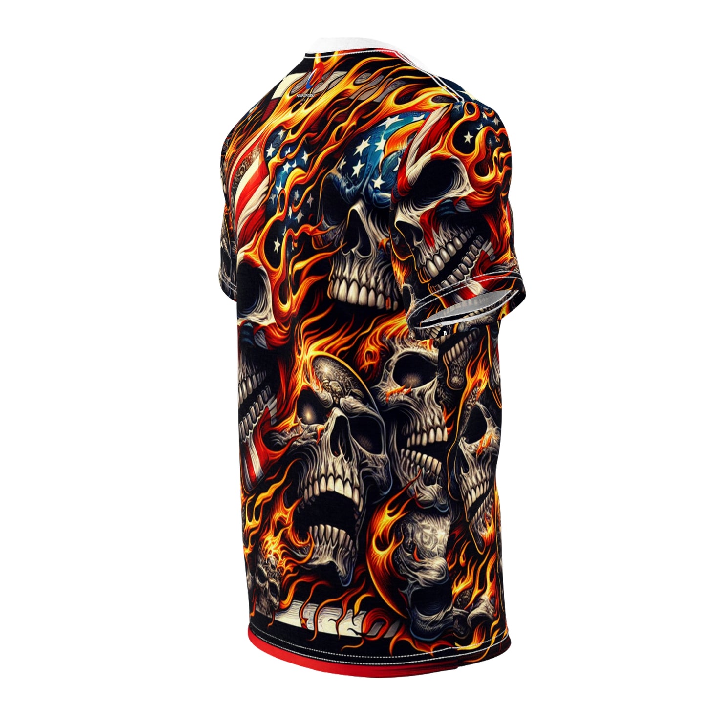 Skull Blaze Patriotism: Densely Designed Fire Fueled Skeleton Tee - Patriotic Streetwear Tee