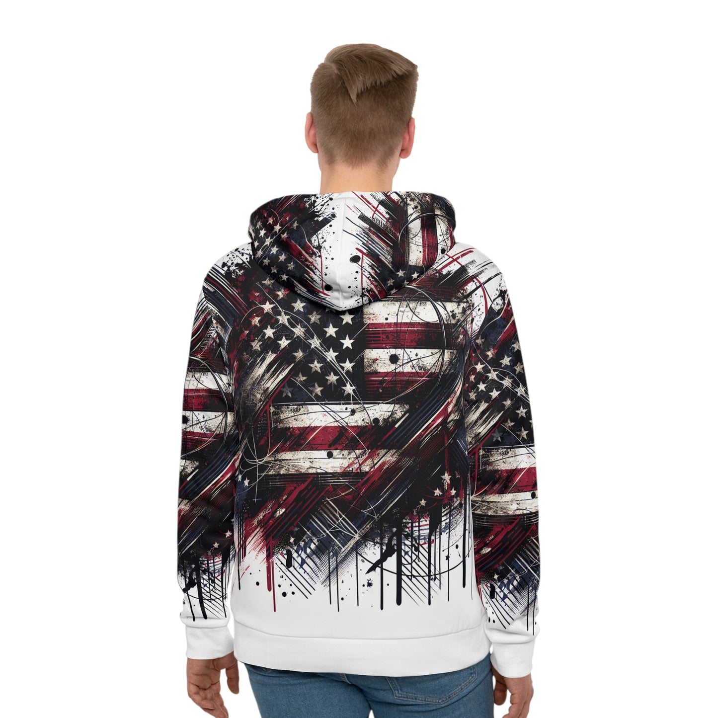 Urban Rebel American Flag Hoodie - Unleashed Streetwear Art, Weathered Patriotic Graffiti Design, Resilient Grunge Street Style