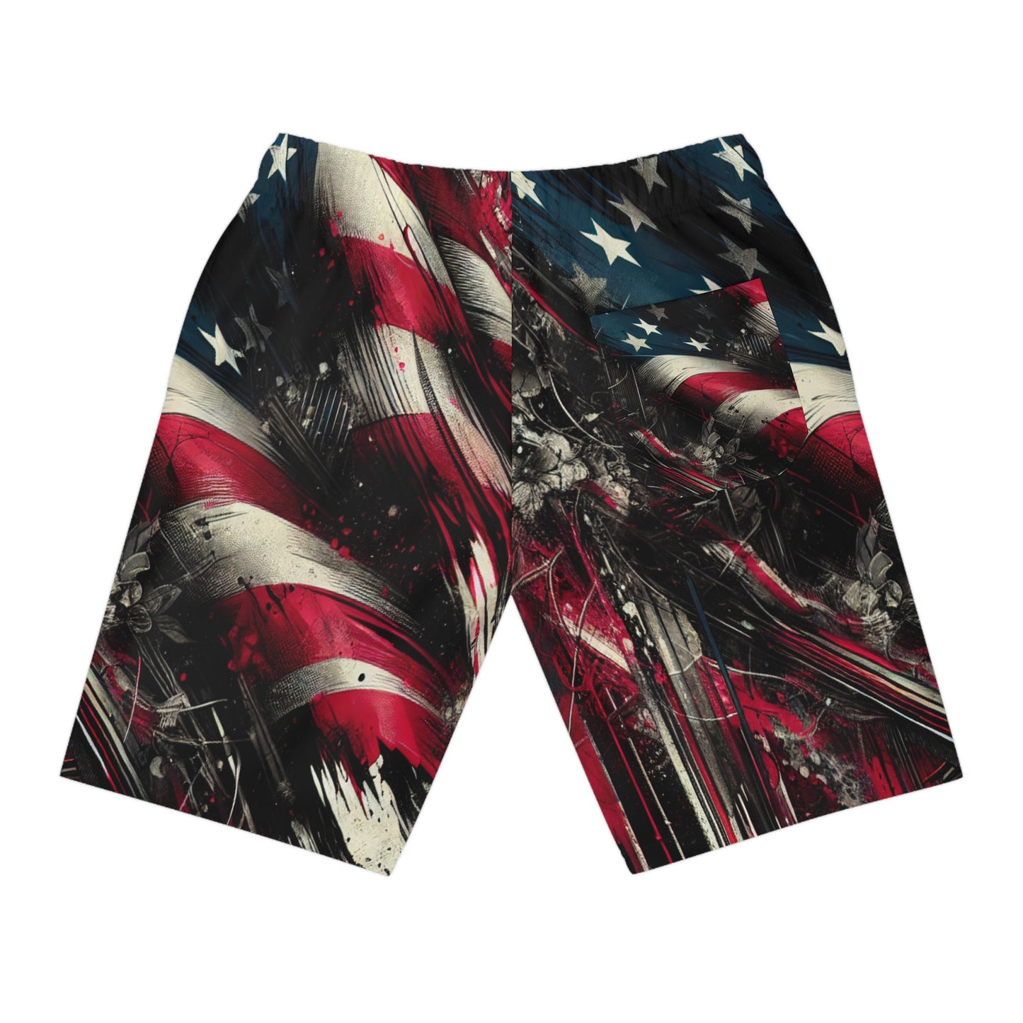 American Street Rebel: Grunge Streetwear Shorts with Distressed Flag Design & Graffiti Urban Art - Patriotic Streetwear Shorts