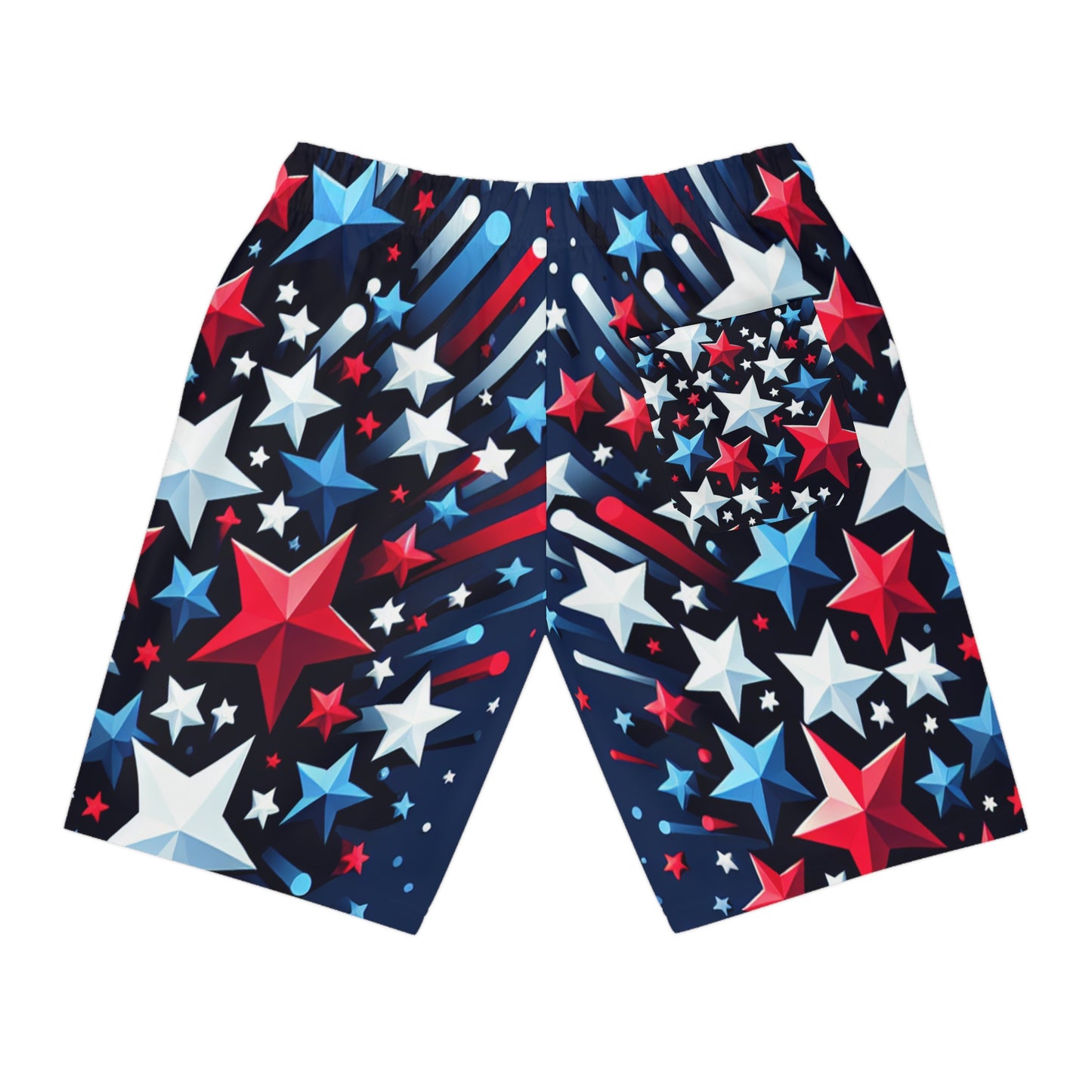 Patriotic 3D Star Shorts - Red, White, & Blue - Dynamic Starry Design - Festive Summer Celebration Wear - Patriotic Streetwear Shorts