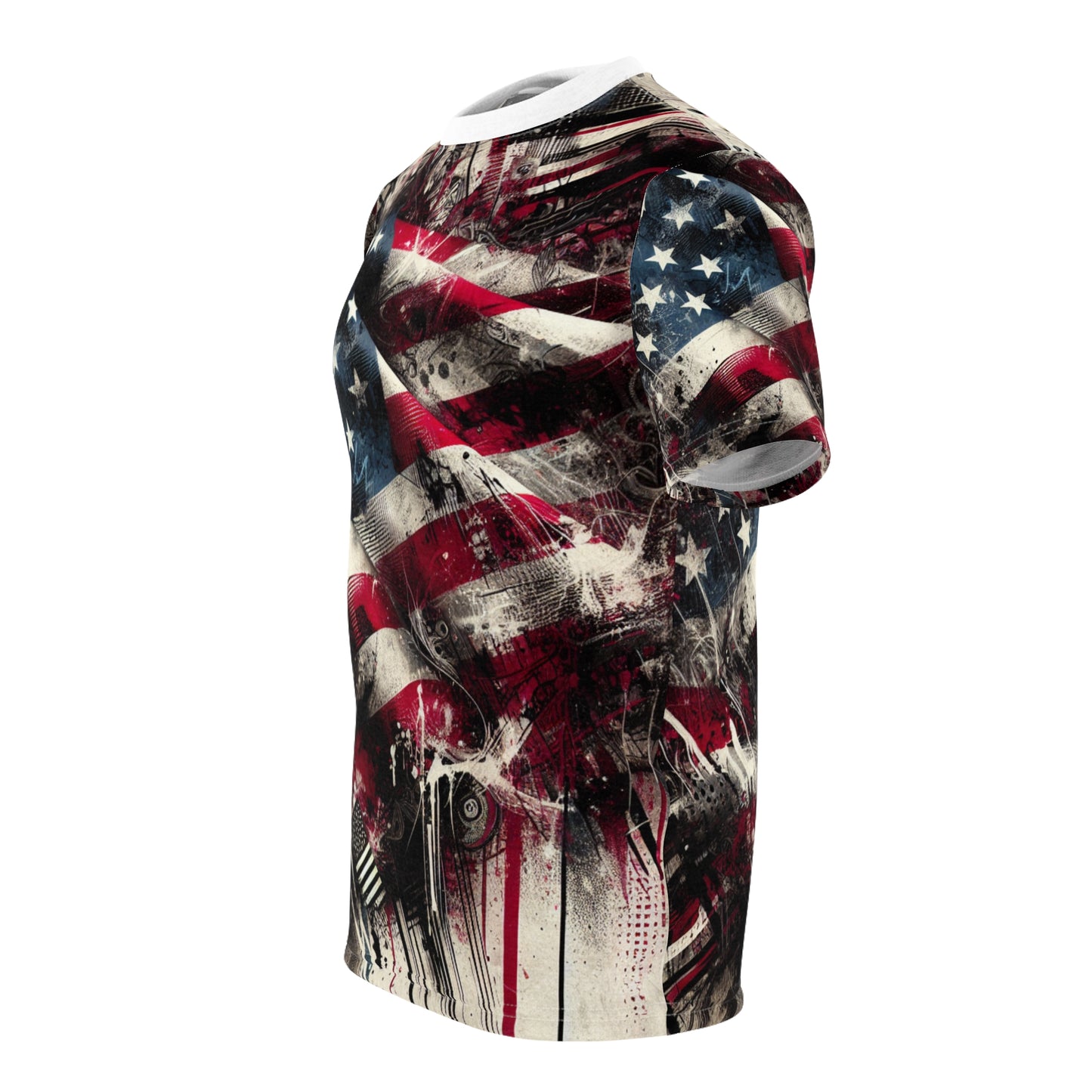 American Spirit Unleashed: Distressed Flag Graffiti Art Grunge Streetwear T-Shirt - Patriotic Streetwear Tee