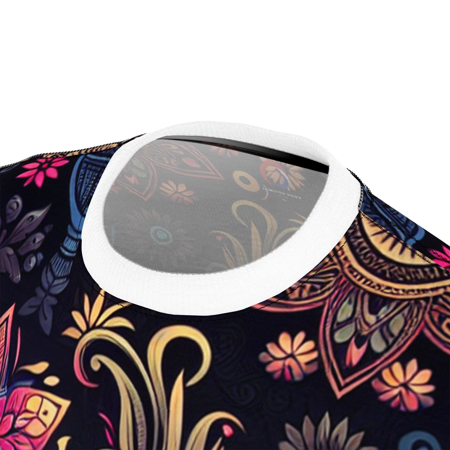 UV Reactive Indian Motif T-Shirt – Neon Bioluminescent Floral & Geometric Pattern on Black – Traditional Desi Style Glow Tee