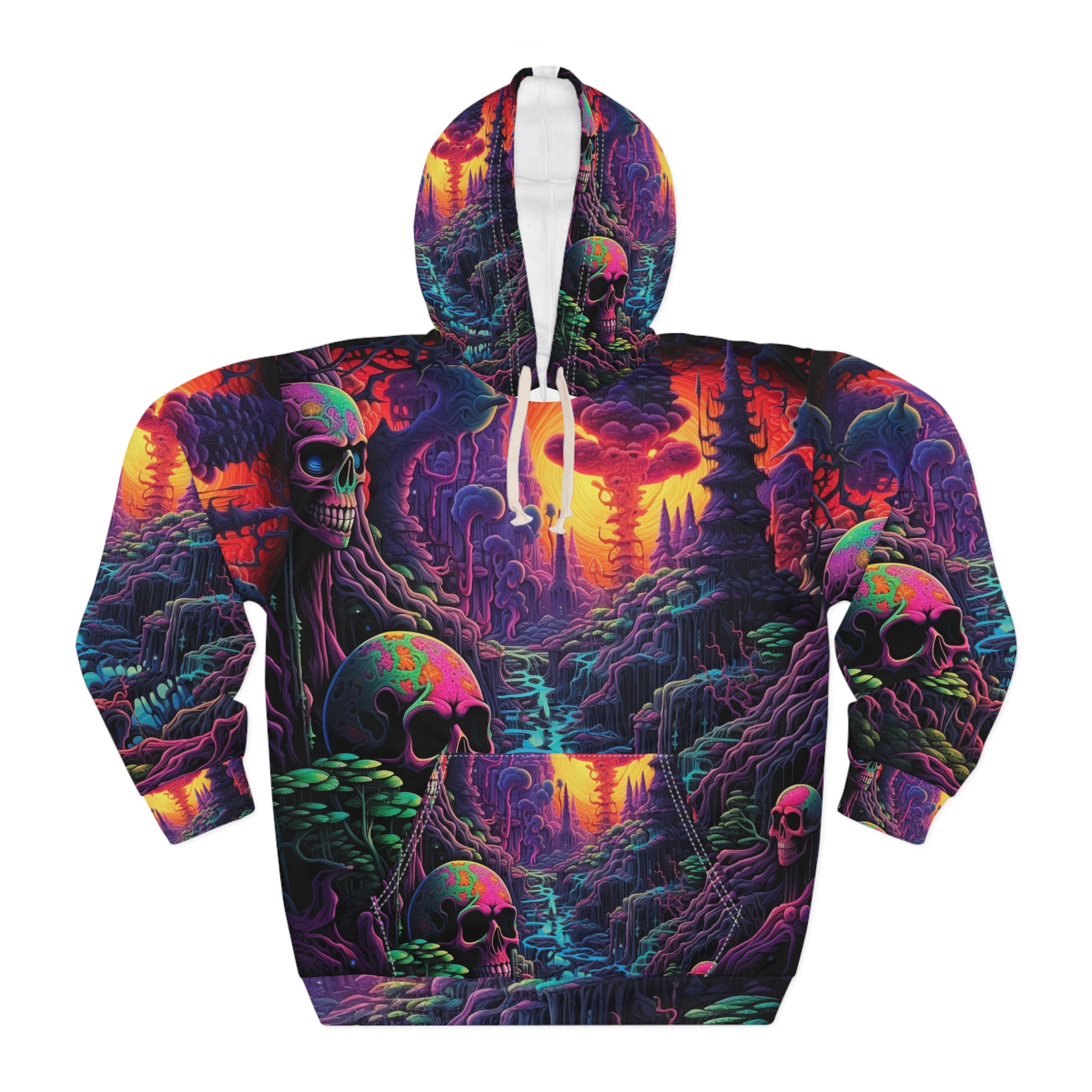 Hooded 3d skull print trippy hoodie best sale