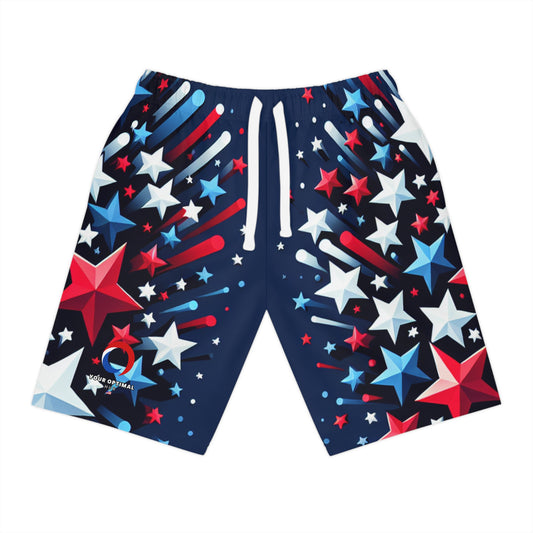 Patriotic 3D Star Shorts - Red, White, & Blue - Dynamic Starry Design - Festive Summer Celebration Wear - Patriotic Streetwear Shorts