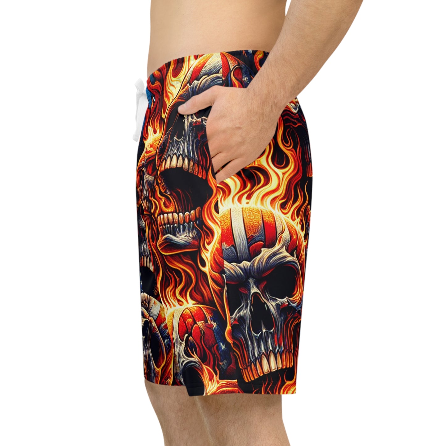 Fired Up Patriotic Skull Frenzy Designer Shorts - Patriotic Streetwear Shorts