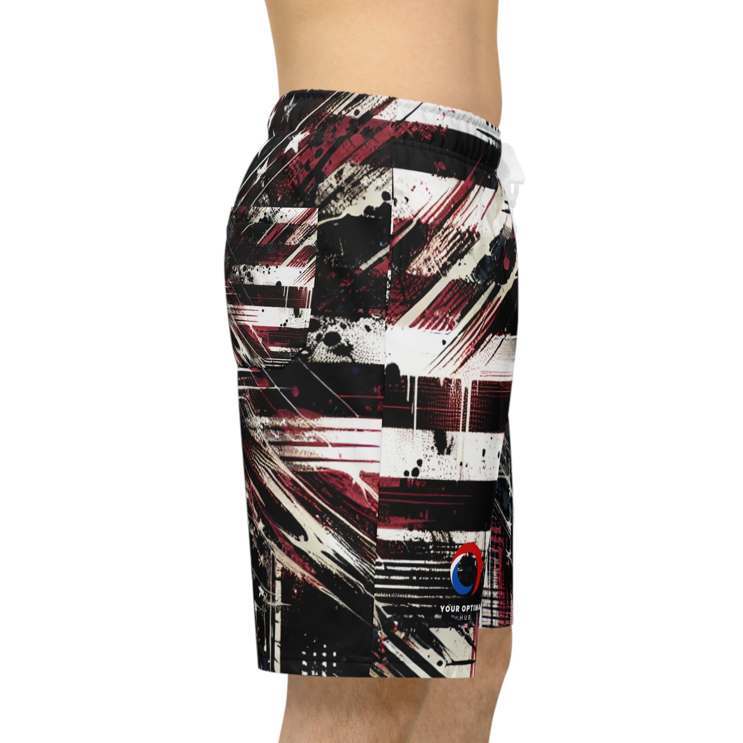 Grunge-style Patriotic Streetwear Shorts: Distressed American Flag with Urban Graffiti Elements