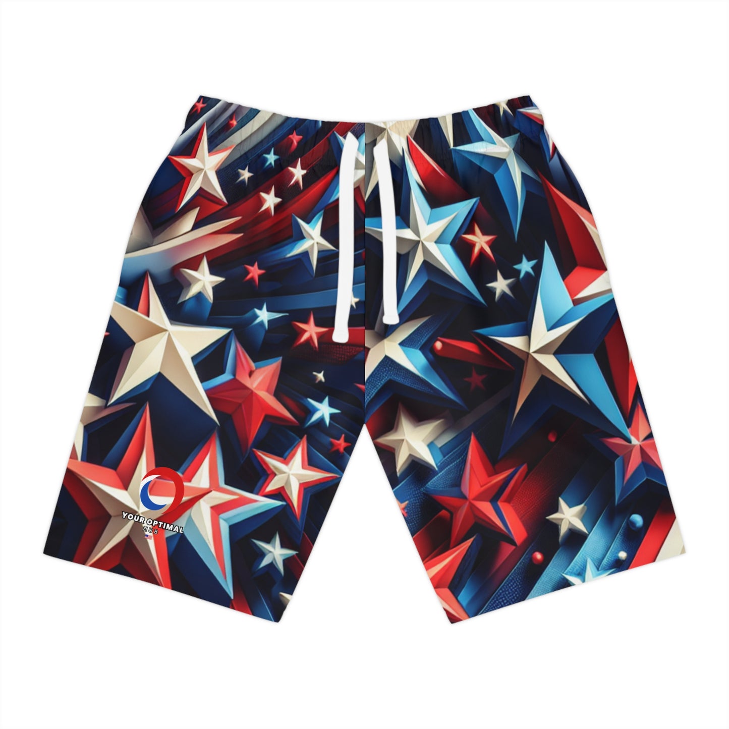 Patriotic 3D Star Constellation Shorts – Vibrant Red, White, and Blue, Varied Sizes, Festive Design - American Streetwear Shorts