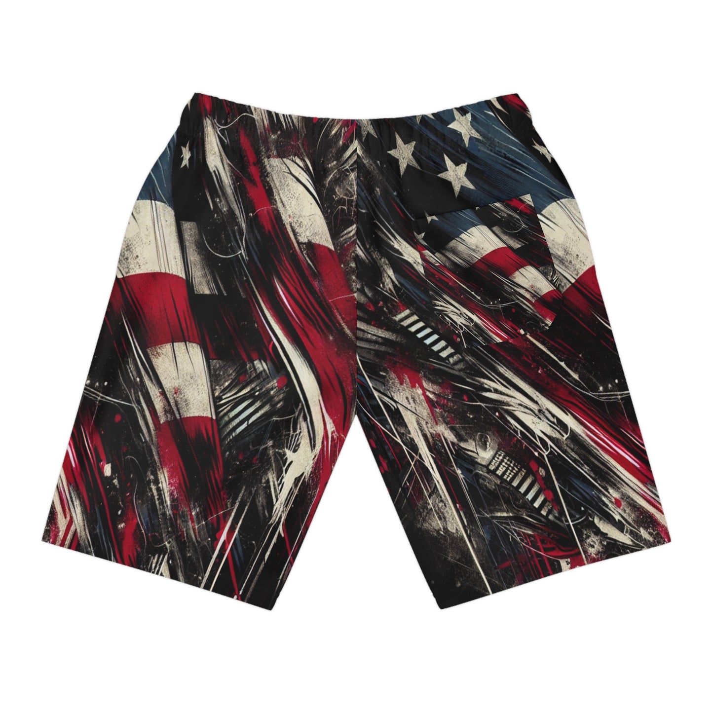 Urban Resilience - Grunge American Flag Streetwear Shorts, Rugged Graffiti Design, Bold Patriotism - Patriotic Streetwear Shorts