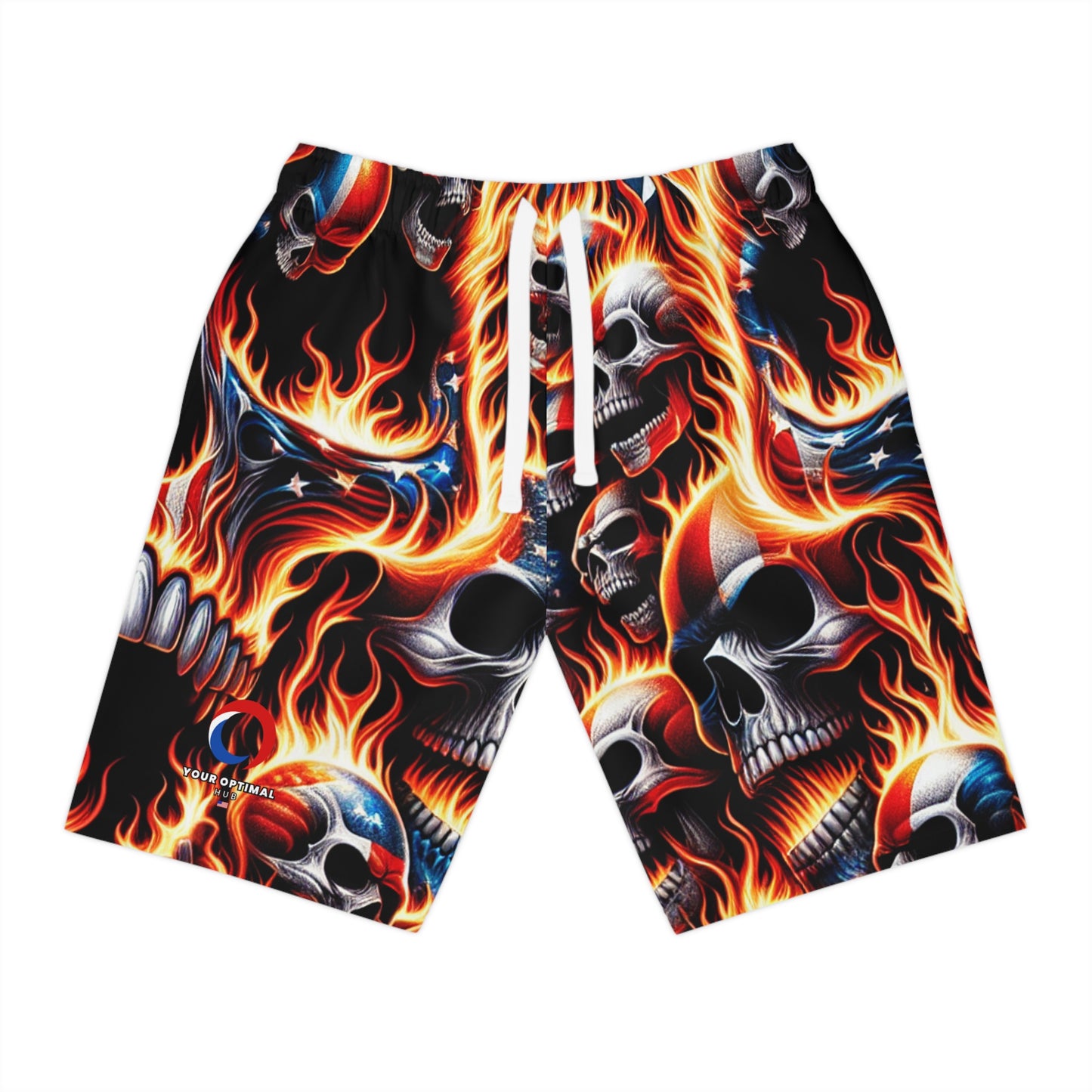 Inferno Patriotism: Skull Infusion Flames & Glory Shorts - Patriotic Streetwear Shorts