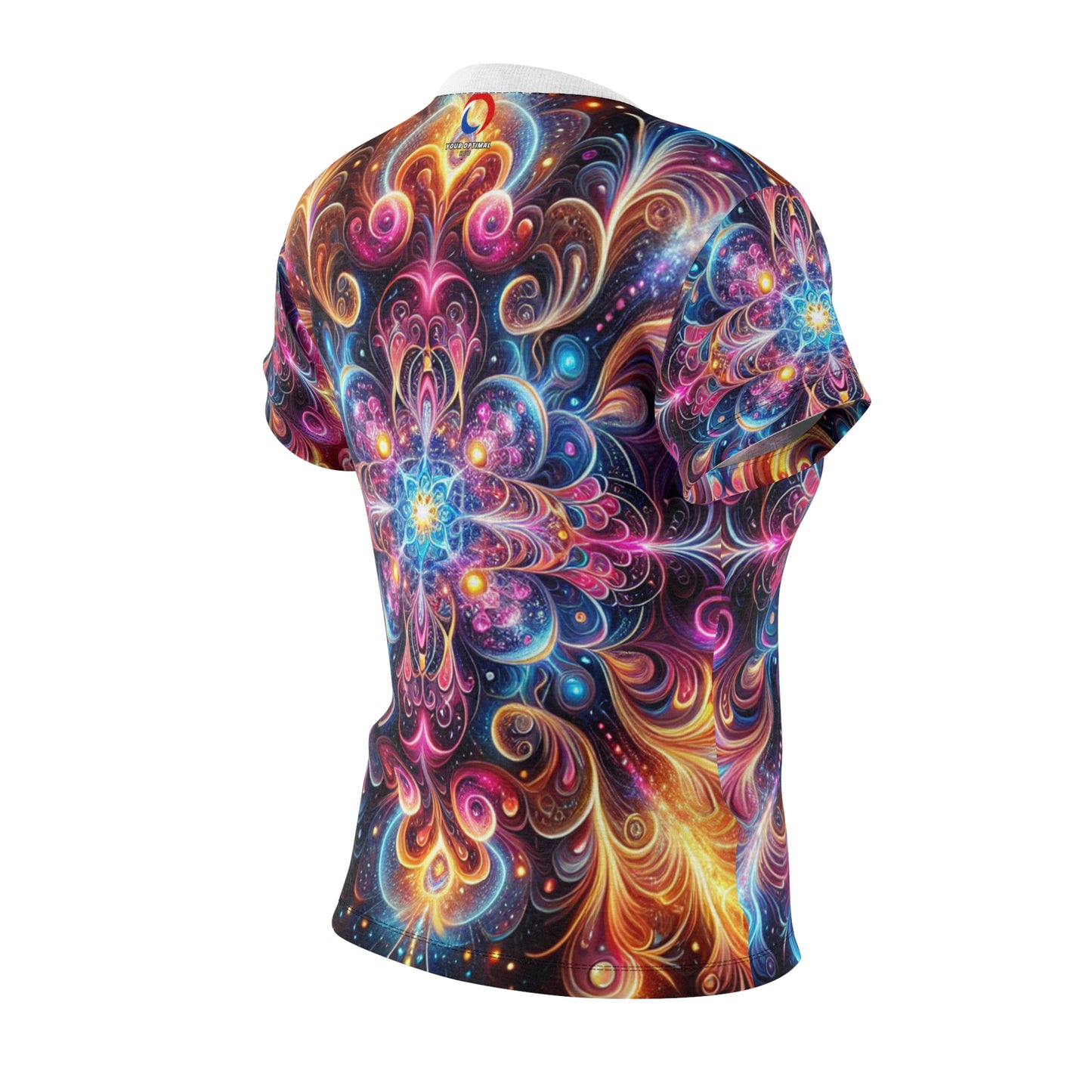 Radiant Cosmic Mandala Tee: Vibrant Psychedelic Art, Neon Kaleidoscope Women's T-Shirt - Women's Trippy Tee