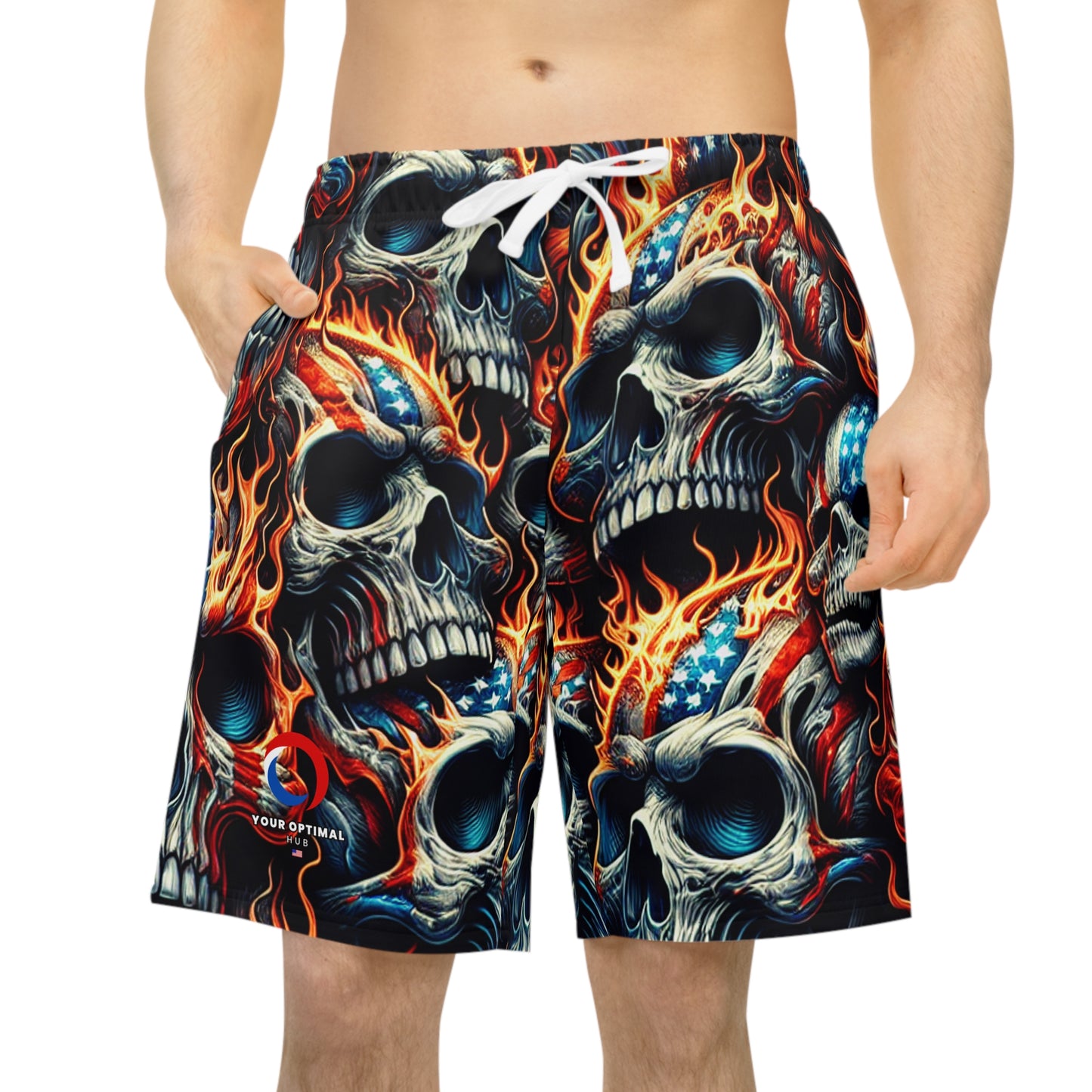 Inferno Patriotic Skulls: American Pride & Menace Designer Shorts - Patriotic Streetwear Shorts