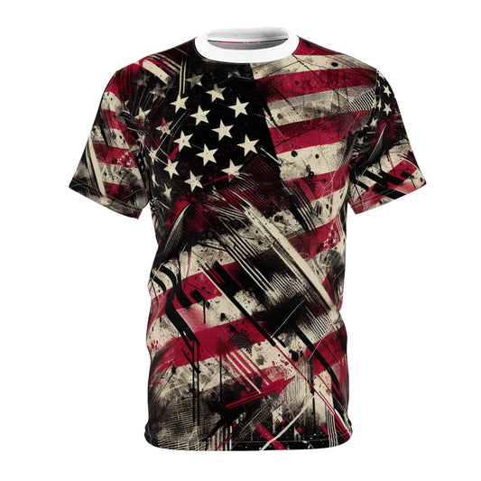 Urban Resilience: Grunge Streetwear T-Shirt - Powerful Weathered American Flag Graffiti Design - Patriotic Edgy Fashion Essential - Patriotic Streetwear Tee