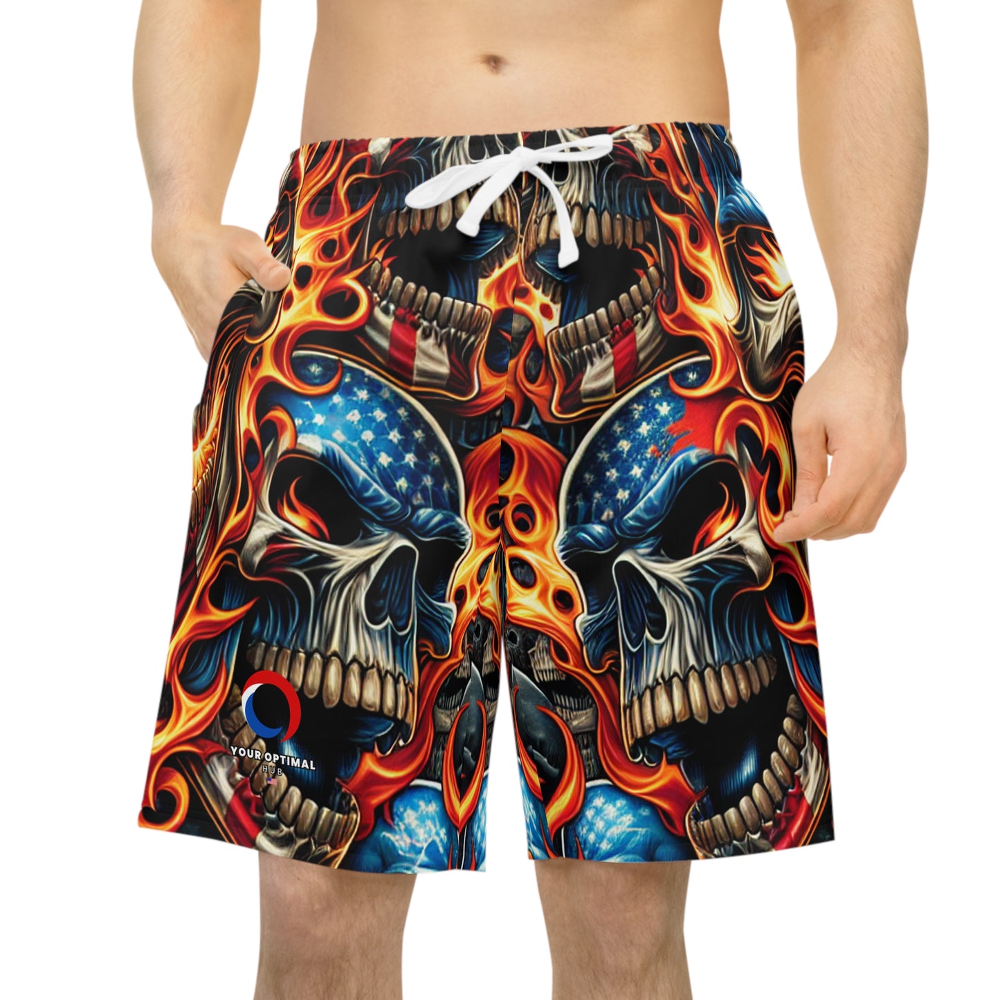 Patriotic Inferno Skullscape Artistic Shorts - Patriotic Streetwear Shorts