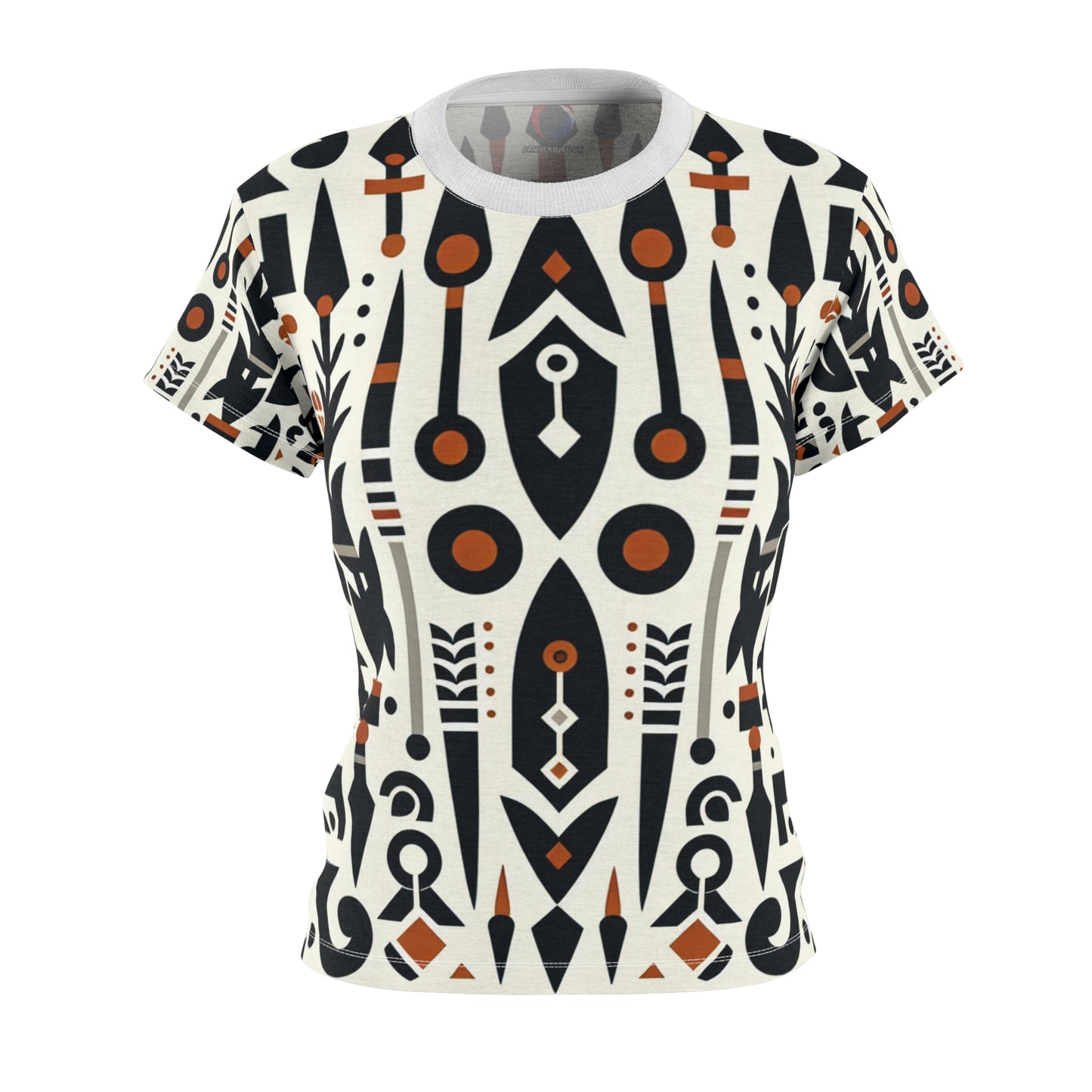 African Heritage Fusion Women's T-Shirt - Monochrome Modern Design with Vibrant Orange Accents, Indigenous Graphics - African Tribal Pattern-Inspired