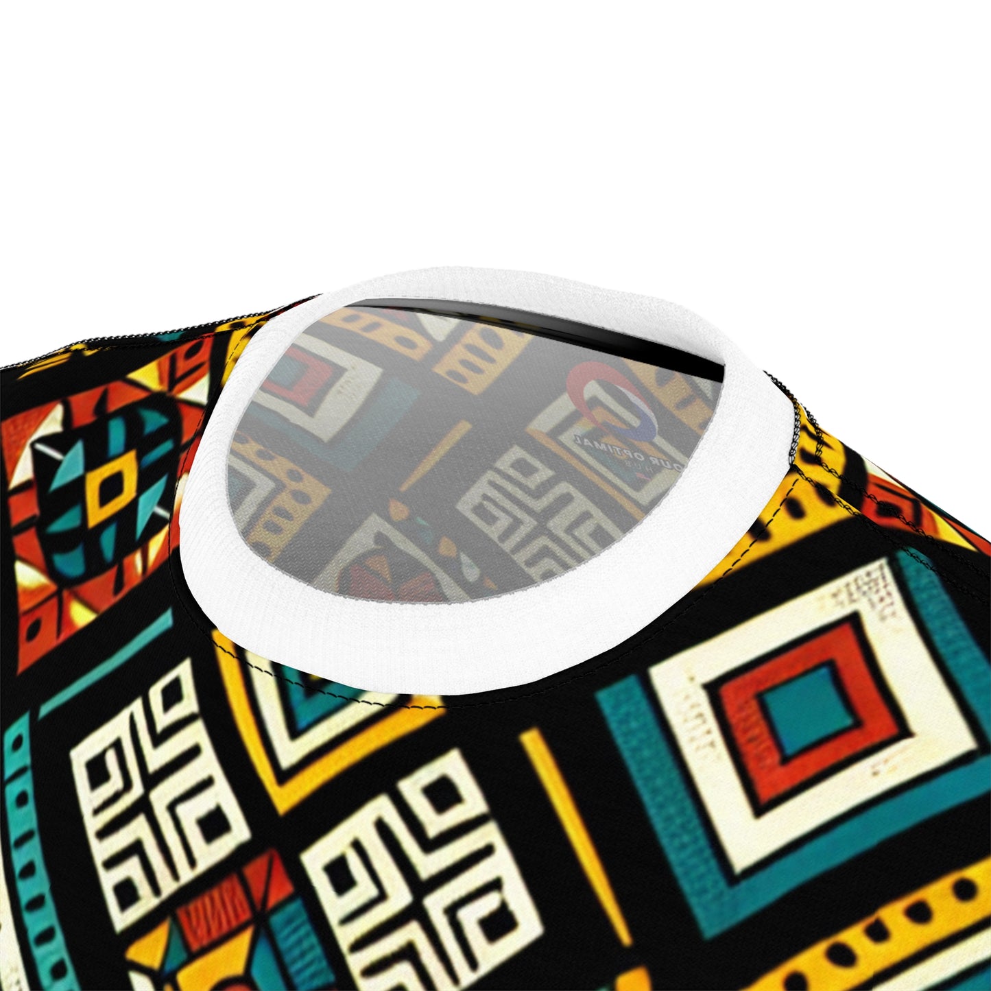 Vibrant African Storytelling Geometric Diamond Tribal Pattern T-shirt in Bold Colors - African Tribal Pattern-Inspired Tee