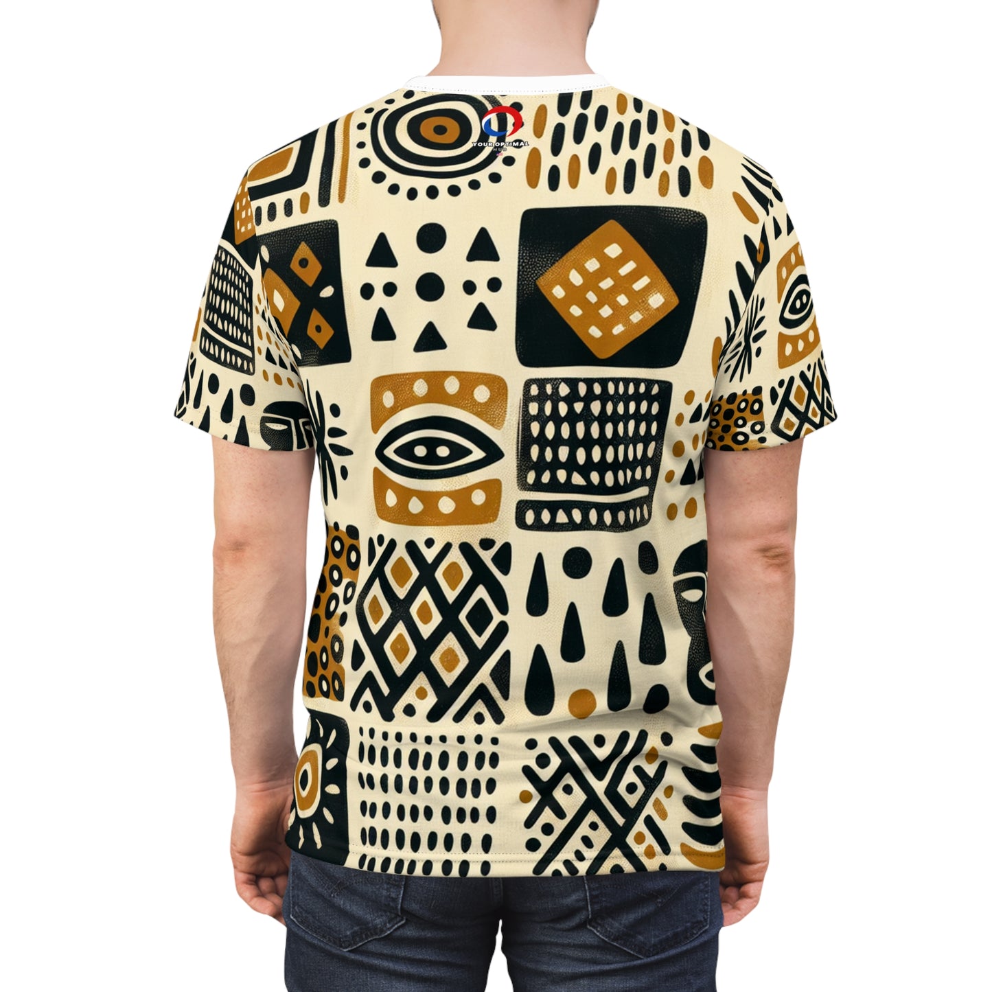 Handcrafted, Abstract African Mud Cloth Design T-shirt, Tribal Motifs in Organic Colors - African Tribal Pattern-Inspired Tee